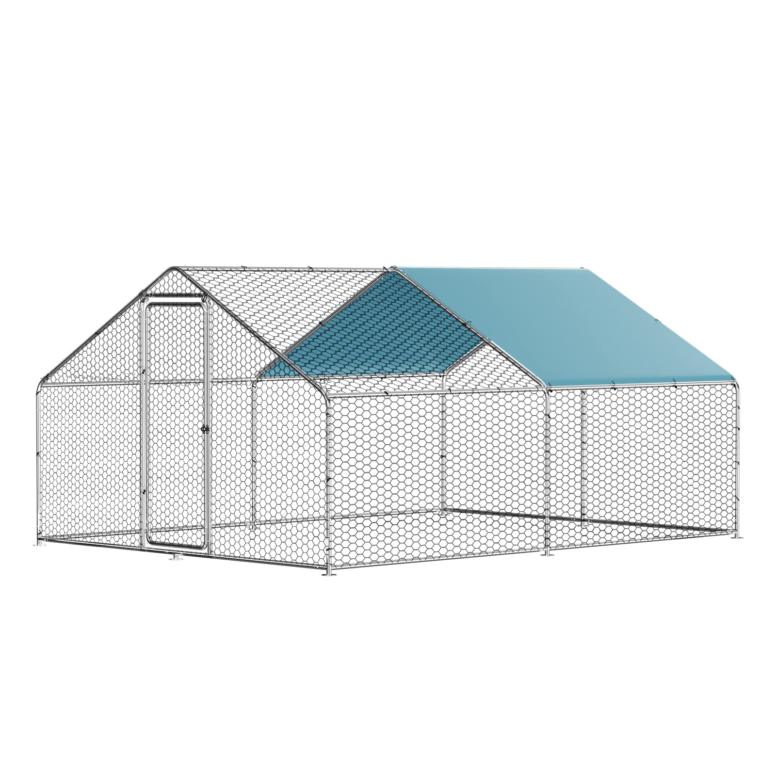 LOVMOR Large Chicken Coop Metal Chicken Run for 10 Chickens,Walk-in Poultry Cage for Yard with Waterproof and Anti-UV Cover Lockable Door Design(9.8'Lx13.1'Wx6.4'H)