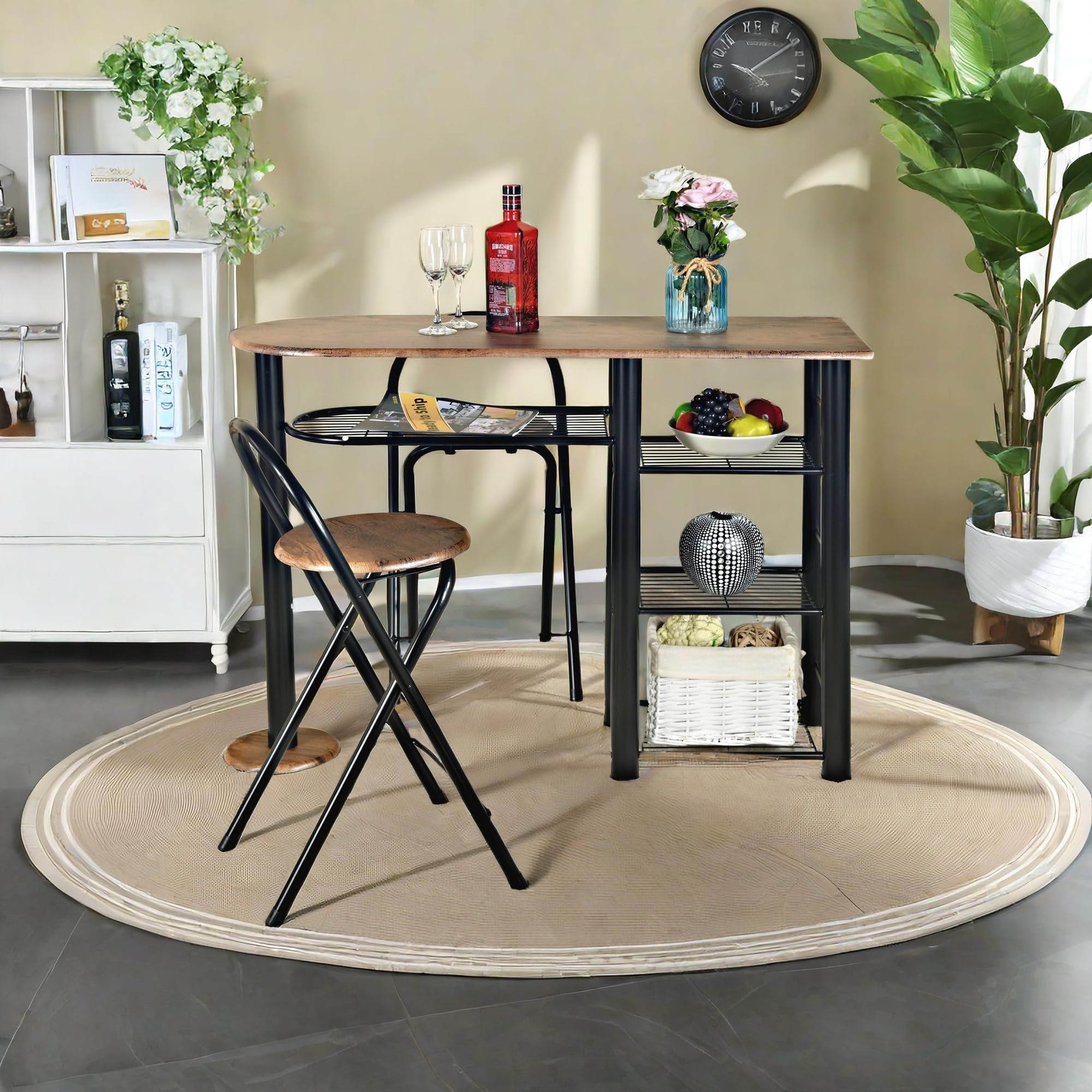 Tabouret Haut de Bar Pliant 1 Pièce, Tabouret et Chaise de Bar Haute Pliante Pliable avec Dossier pour Exterieur Interieur Camping Jardin Balcon Salon/Assise Marron/Hauteur D'Assise 55CM