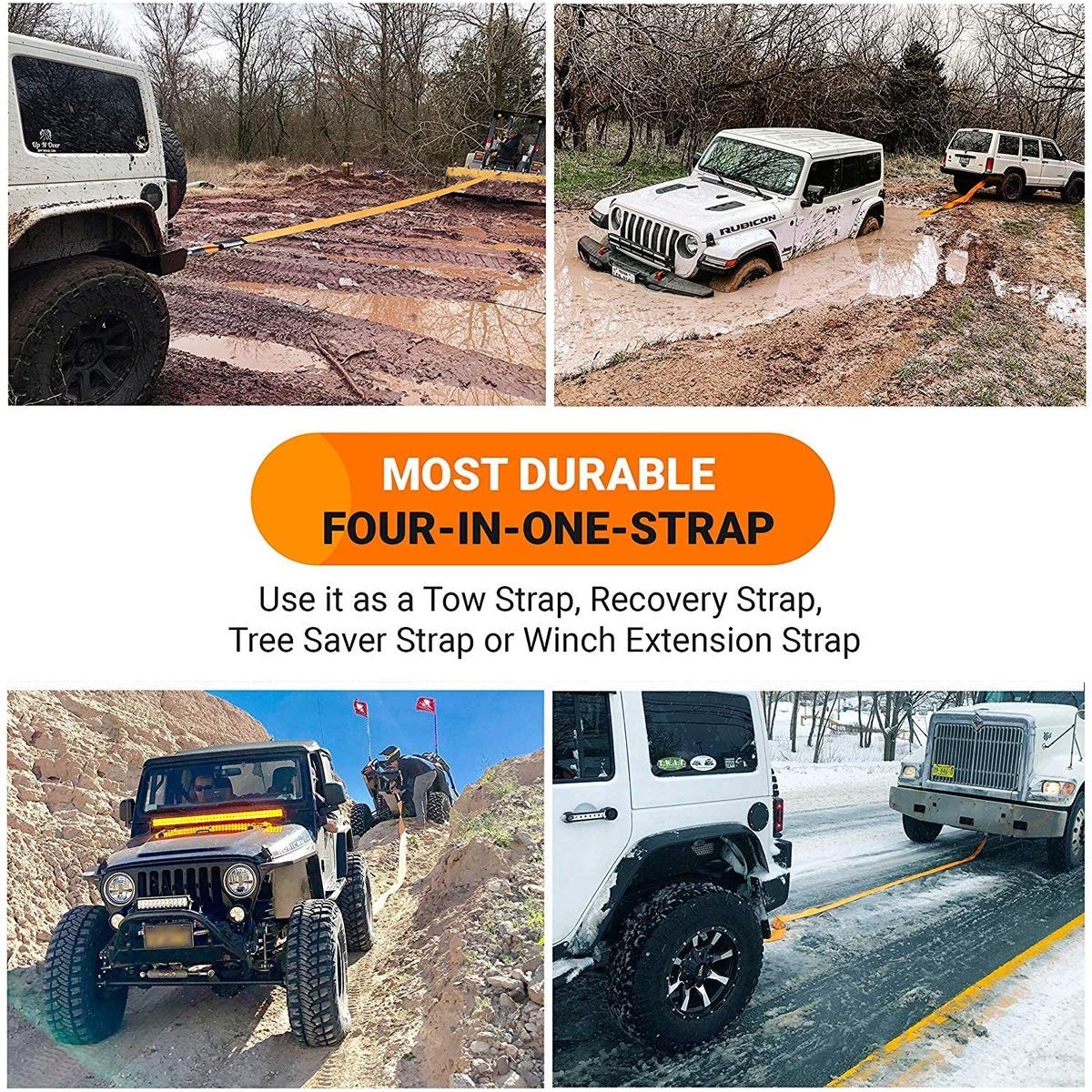 Cinturón de Remolque 5 M / 8 T, Cuerda De Remolque Automóvil, Correa de Remolque de Servicio Pesado 4x4, Para Automóviles/Vehículos Agrícolas/SUV/Barcos de Vapor, Con 2 Ganchos de Seguridad
