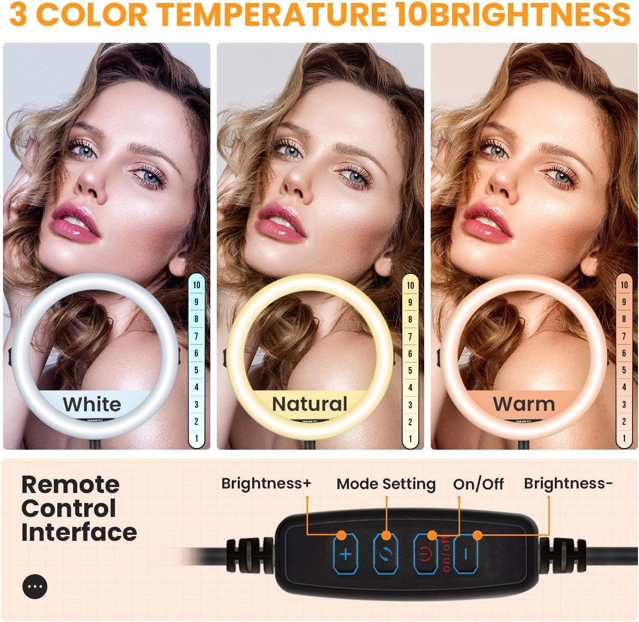 TARION Selfie Ring Light with Tripod Stand 11 inch LED Ring Light Studio Lighting Kit Dimmable USB Beauty Ring Light for Phone Live Stream Video Portraits Photography Compatible with iPhone & Android
