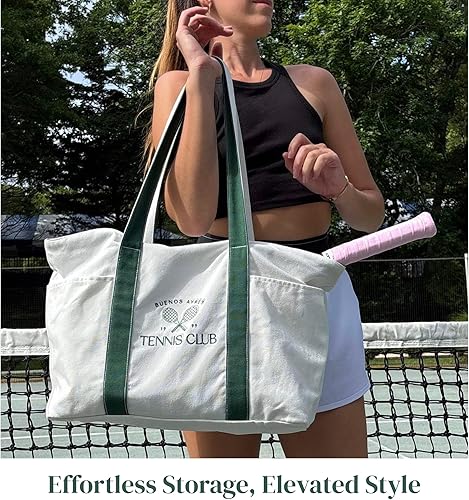 Miniatura 4 de Bolsa de tenis para mujer, bolsa de hombro grande para raqueta de tenis con bolsillos, funda de viaje de mano y bolsa de cosméticos, perfecta para