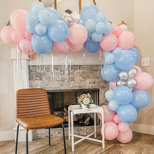 Miniatura 7 de Kit de arco de guirnalda de globos de revelación de género de 139 piezas con globos rosas y azules, globos plateados para niños o niñas,