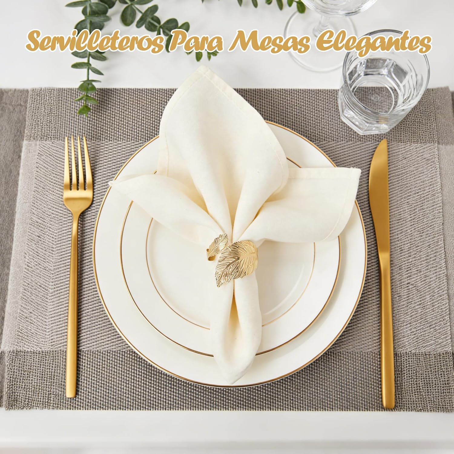 Gold Napkin Rings Set of 24,Metallic Napkin Ring Holder Buckles,Fall Napkin Ring Bulk for Christmas,Easter,Wedding,Party, Elegant Table Settings Gift (24, Matte Gold Leaf)