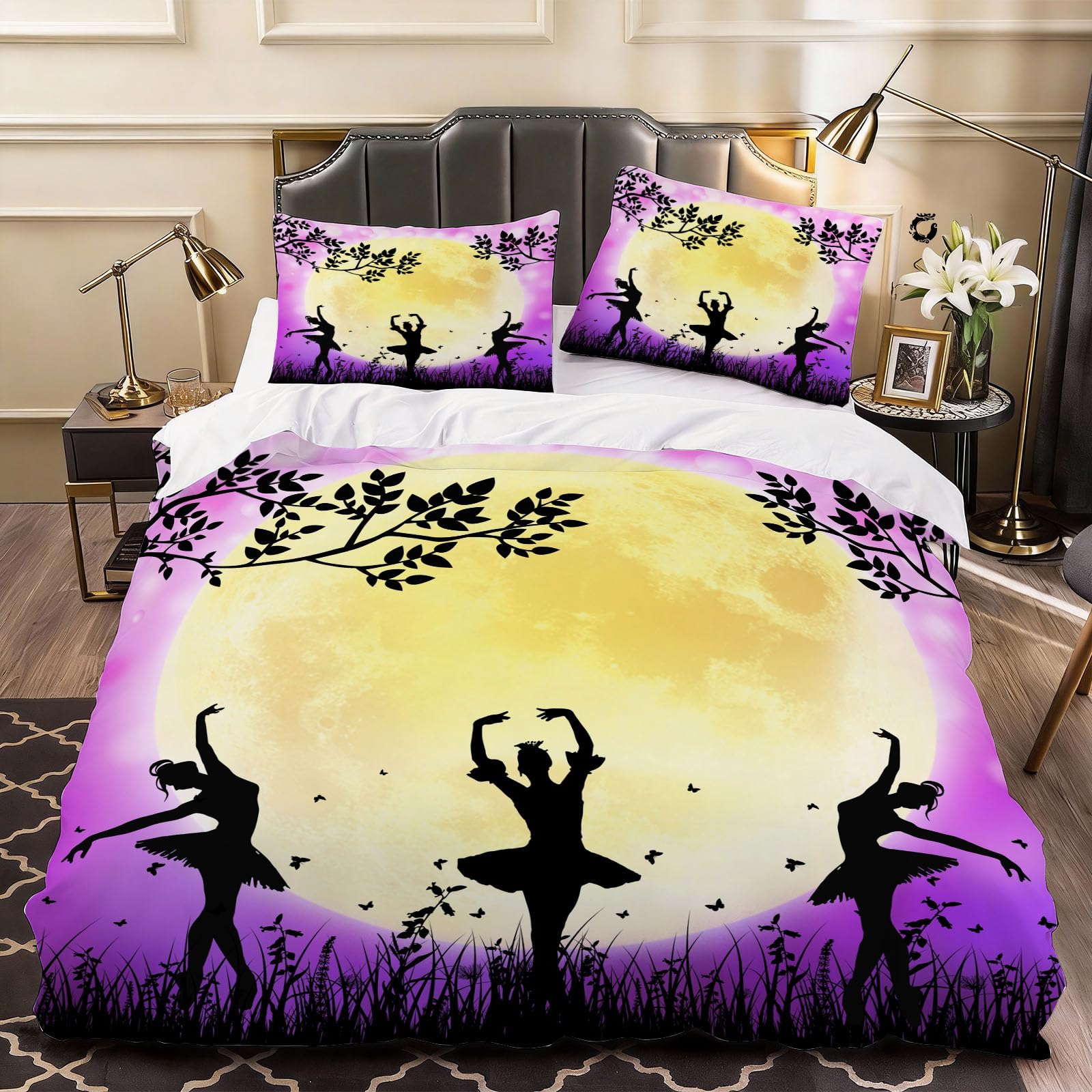 3D Ballet Girl Duvet Cover Cartoon Bedding Single Bed Set, Soft Microfiber Comforter Cover Printed with Zipper Closure Quilt Coverr 135x200 cm and 2 Pillowcases