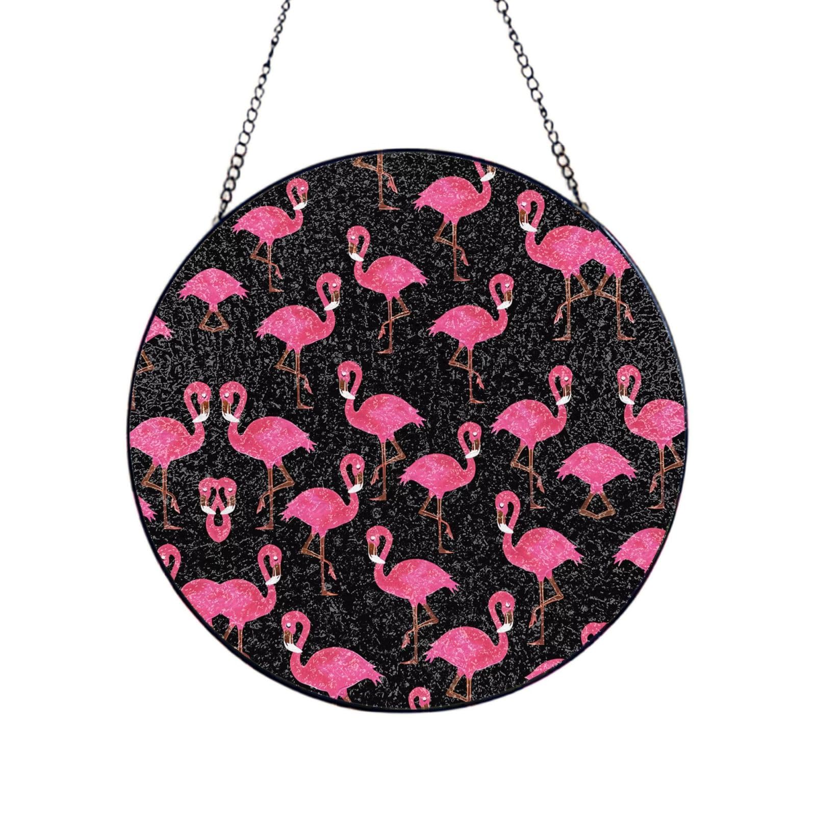 Phayah Lovely Pink Flamingos Print Glass Window Hanging Sun Catchers Suncatcher Decor For Birthday For Home Garden Porch 12in（30cm）
