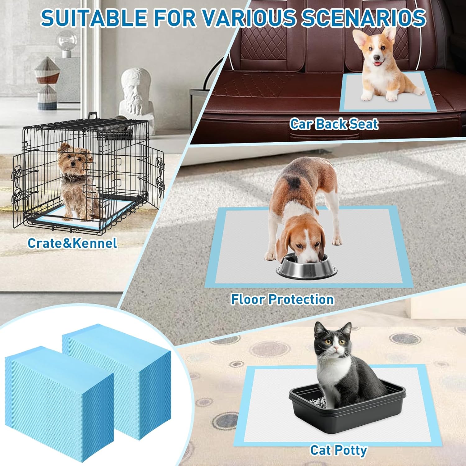 100 Pack Puppy Pads Disposable Dog Training Pads Super Absorbent & Leak-Proof Puppy Pee Pads Potty Pads Disposable Blue Puppy Pads for Puppies,Dogs,Rabbits,Cats（22" x 22"）