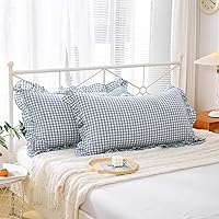 Vista 57 de Paquete de 2 fundas de almohada europeas a cuadros azul polvoriento, blanco, a cuadros, 100% algodón lavado, a cuadros, estilo francés, rústico