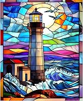 DIYDECORFUN 5D Stained Glass Lighthouse Diamond Painting Kit for Adults, Full Round Drill 12x16 Inch Beginner Gem Art Home Decor