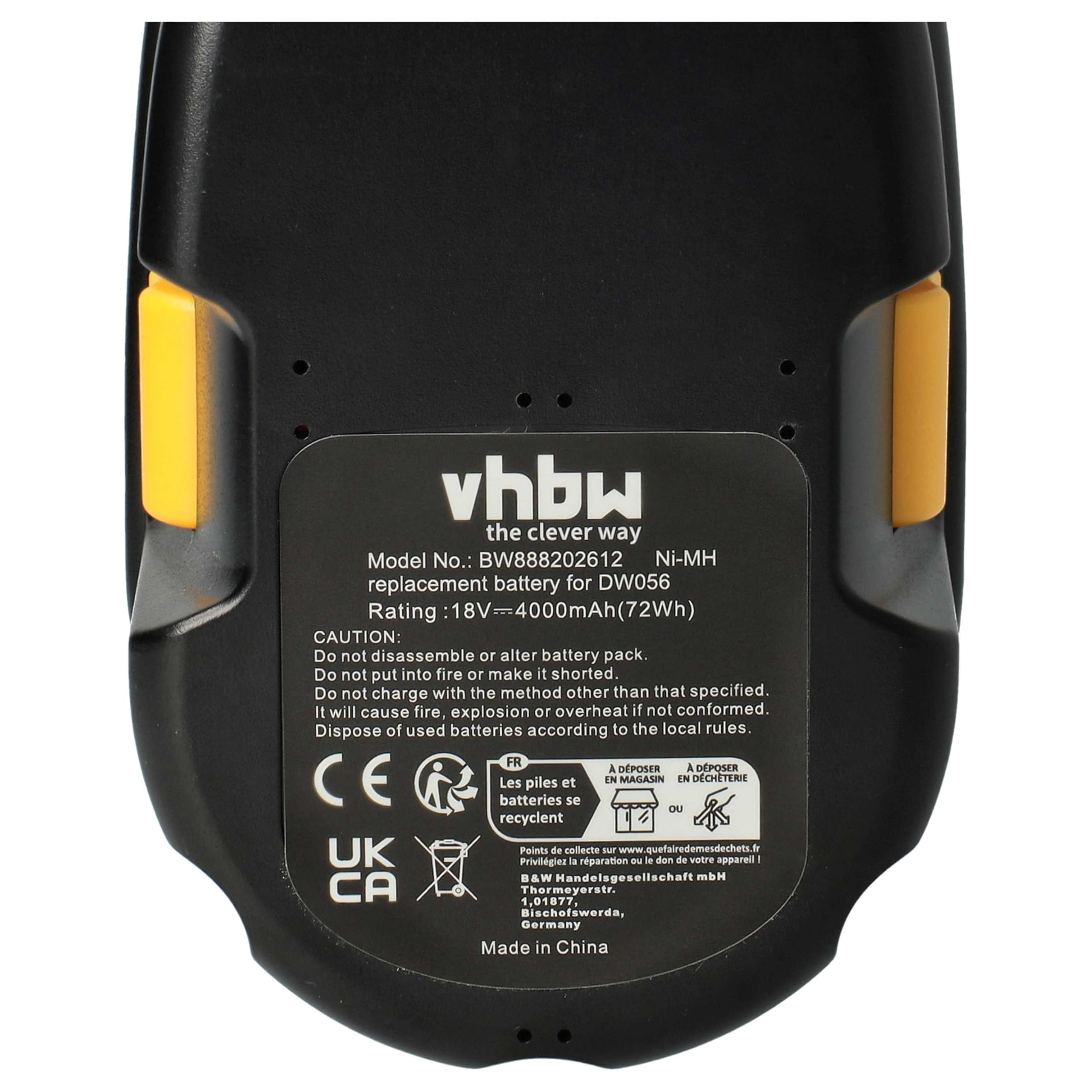 vhbw 2x batteria sostituisce Dewalt DC9096, DE9098, DE9039, DE9095, DC9099, DE9096, DE9503, DW9095 per utensile (4000 mAh, NiMH, 18 V)