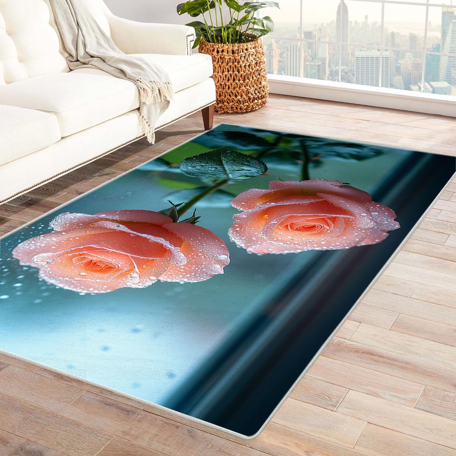 Tapis deux roses sous la pluie 3D protégez votre sol de chambre avec cette carpette rose
