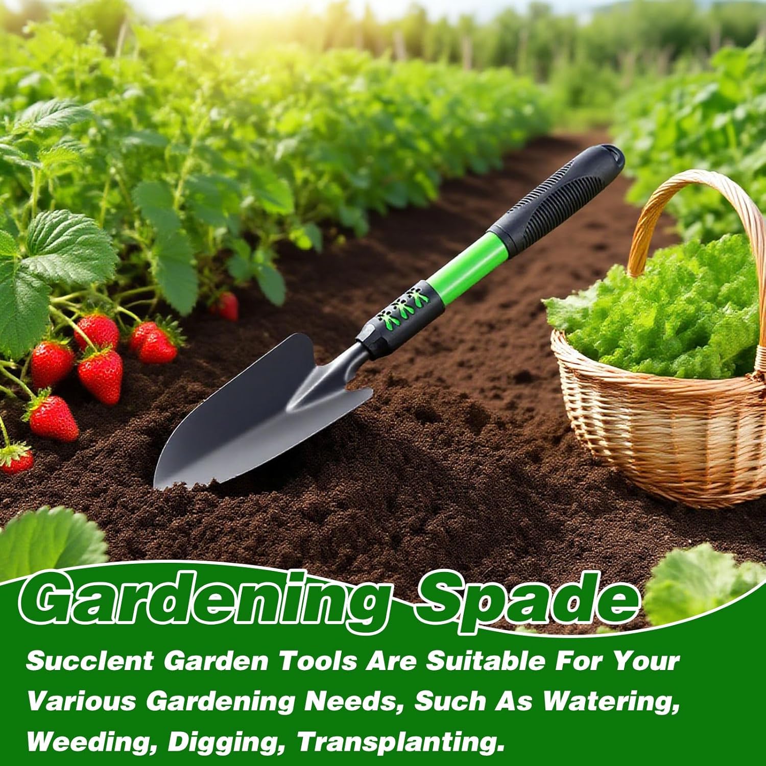 Garden Tool Set, 3 Pack Gardening Tools, Stainless Steel Heavy Duty Hand Cultivator, Hoes, Shovel, for Planting Weeding Digging, Gardening Gifts for Women, Green