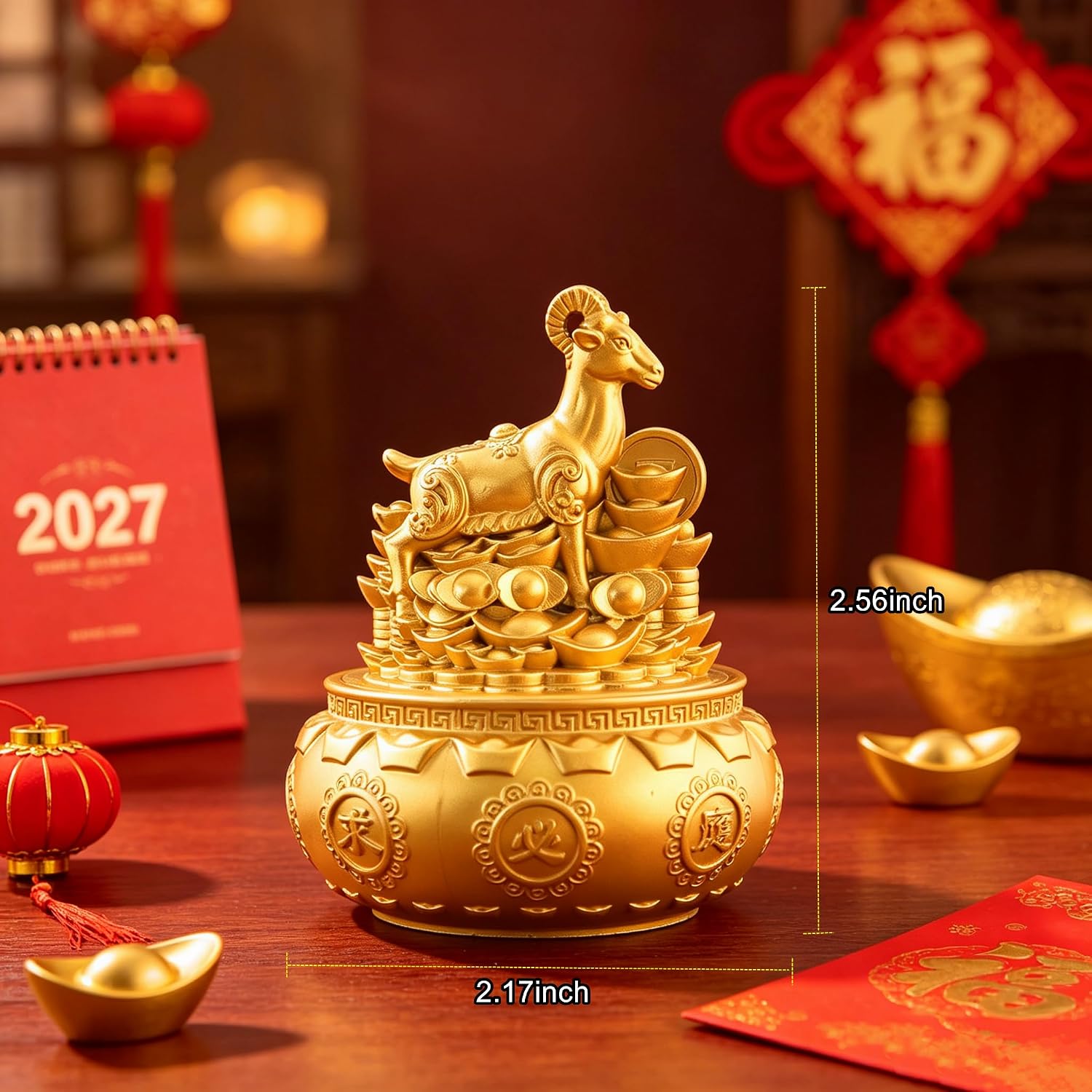 Goat Statue Feng Shui 2027 Chinese New Year Ornament Resin Sculptures Zodiac Blessing Souvenir for Collectible Home Office Tabletop Decorations image 2