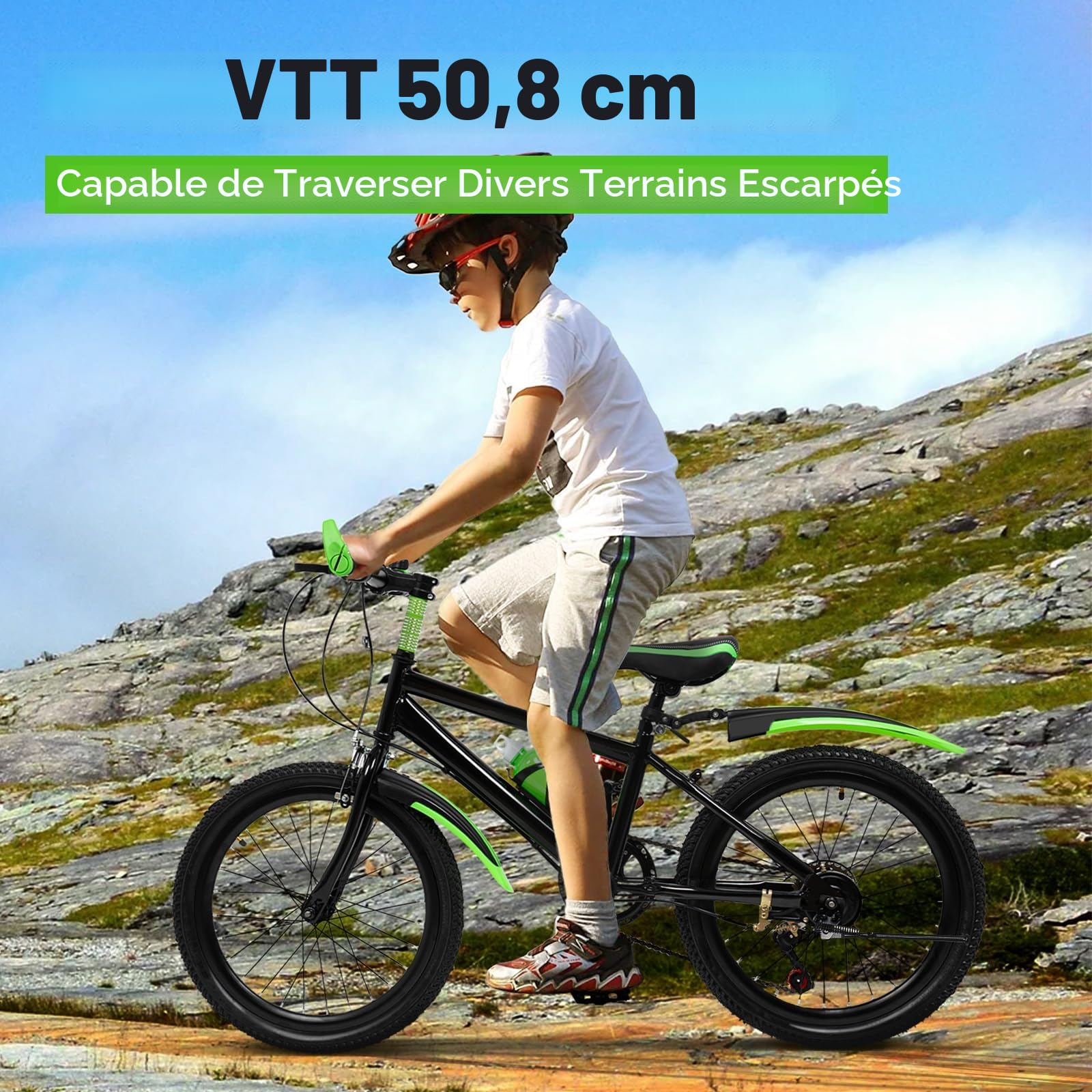 VTT 20 pouces - Pour fille et garçon de 6, 7, 8, 9, 10, 11, 12 et 13 ans - VTT à suspension complète