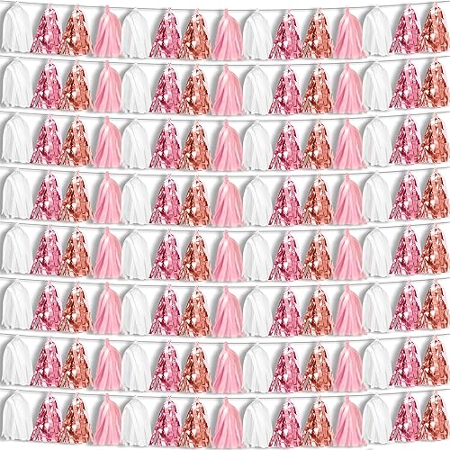 Miniatura 5 de Guirnalda metálica de flecos de papel de aluminio de color rojo y plateado 8P para desfiles, despedidas de soltera, bodas, cumpleaños, Halloween,