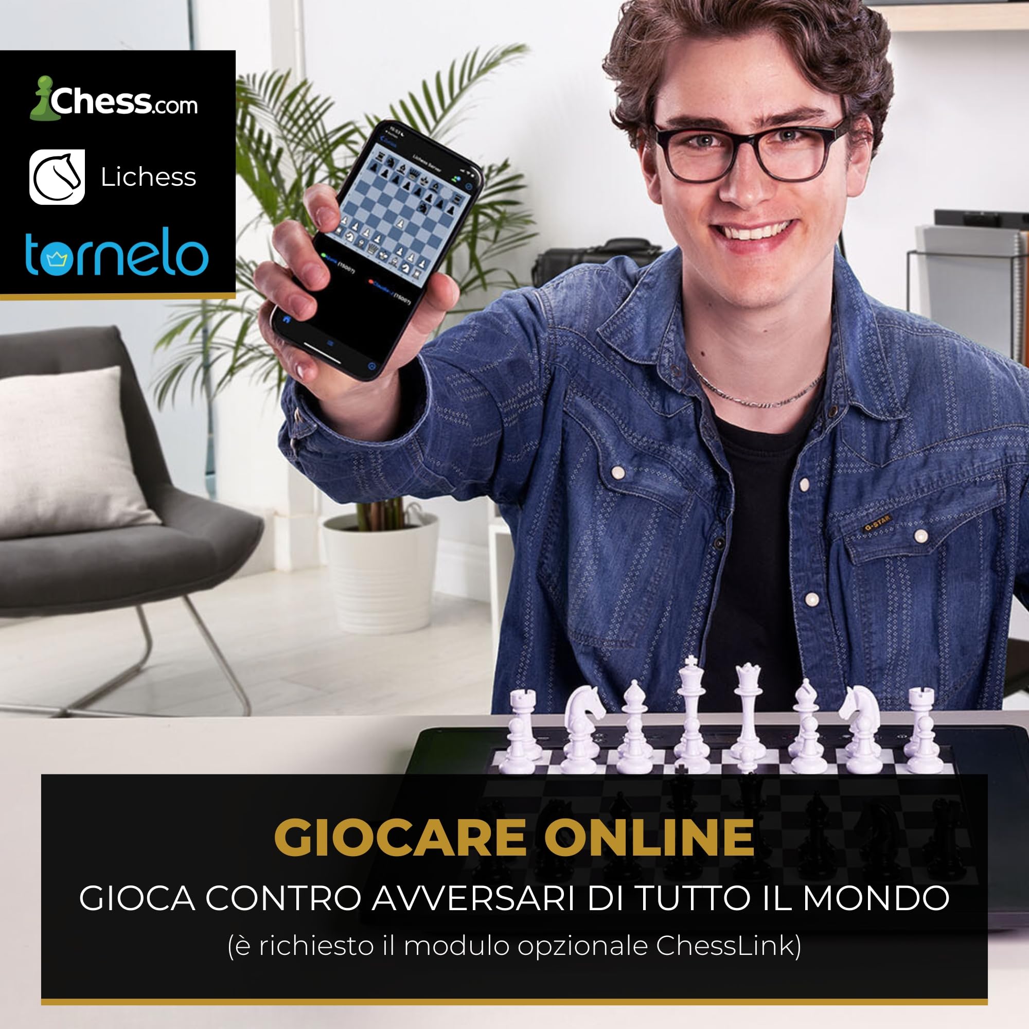 MILLENNIUM The King Competition M831 - scacchiera elettronica con livelli di gioco adattativi. Con livelli adattativi, Chess960 e 81 LED per visualizzare le mosse. Gioco online via modulo ChessLink.