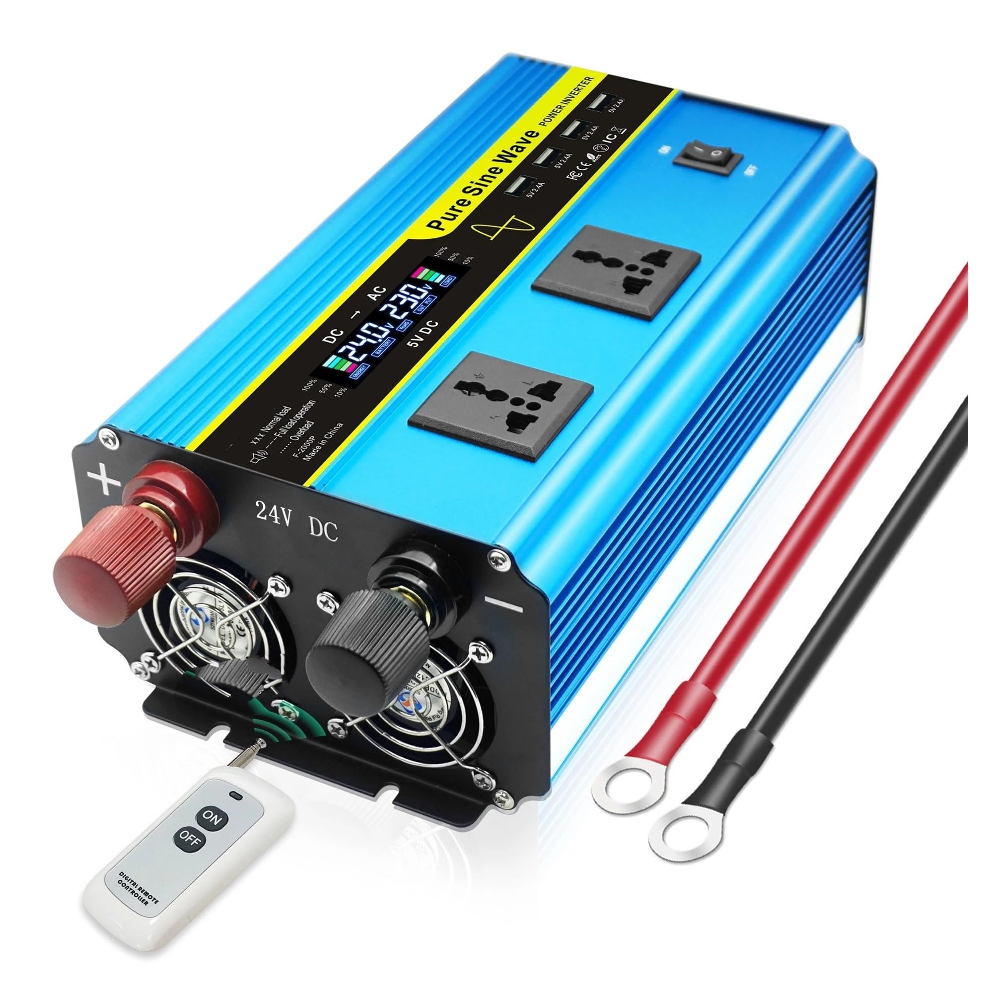Convertidor Inversor Transformador Inversor De Onda Sinusoidal Pura 4000 W/6000 W/8000 W CC 12 V/24 V - CA 220 V/230 V Pantalla LCD Control Remoto Varios Enchufes UE(DC24V,220V 60Hz,6000W EU)
