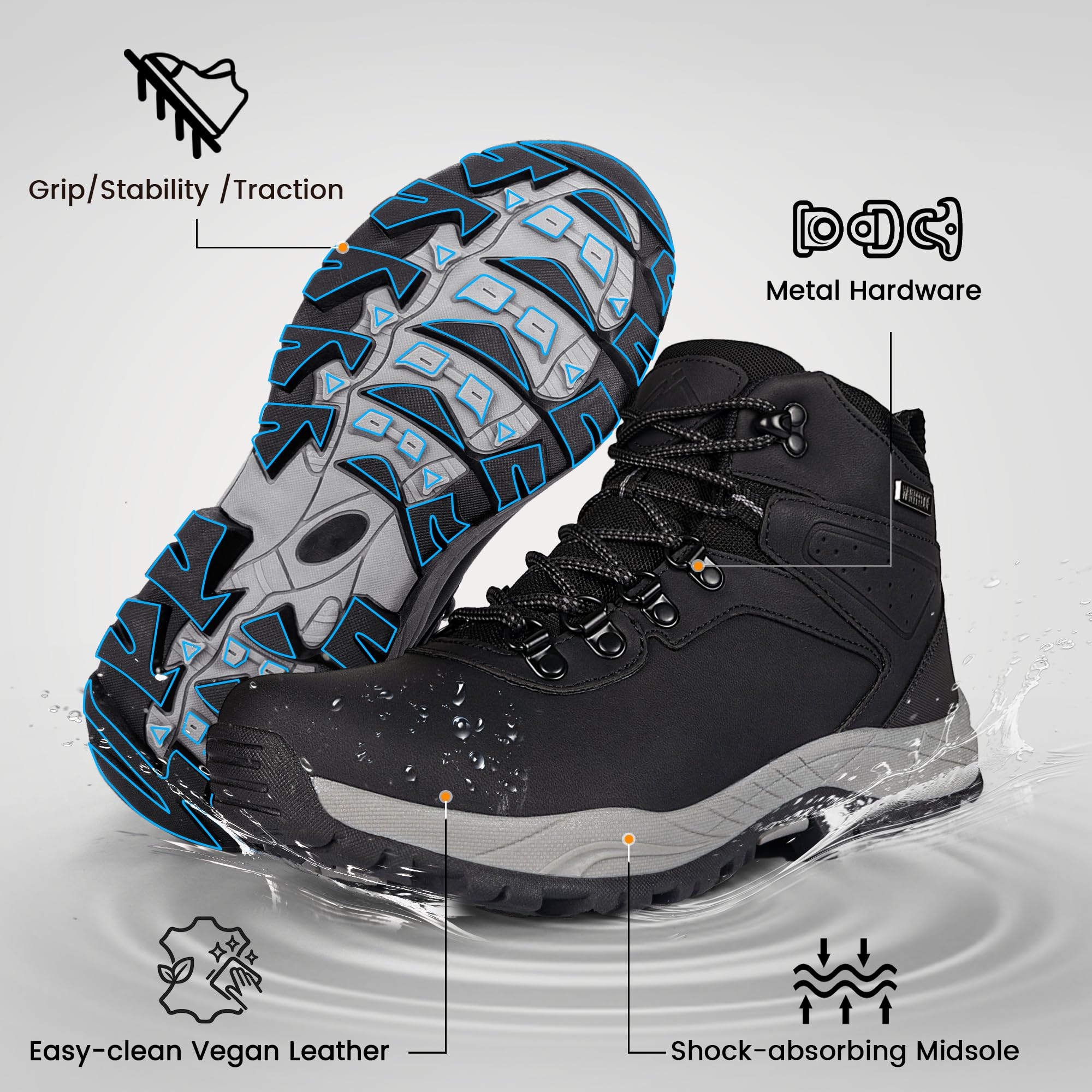 CC-Los Bottes Randonnée Femme Imperméables Antidérapantes EU35.5-41.5 | Semelle Caoutchouc Antidérapante, Tige Respirante, Imperméable, Résistant À L’usure, Adapté Randonnée Montagne Tous Terrains