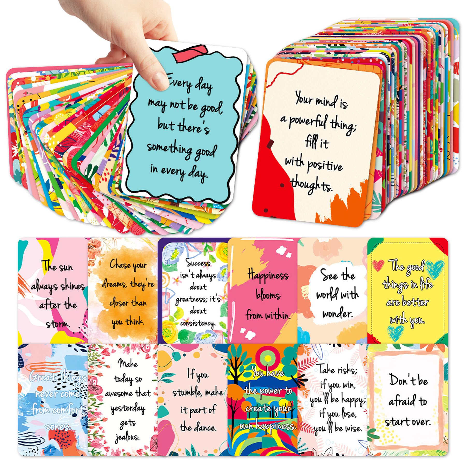 RAORAOYUE 50 Pcs Motivational Cards, 2.52 * 3.5 inch, Blank Back