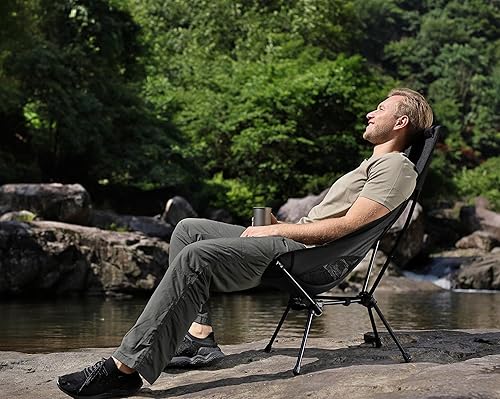 Miniatura 8 de MARCHWAY Silla de camping plegable ligera con respaldo alto con soporte para la cabeza, estable y portátil compacta para campamento al aire libre,