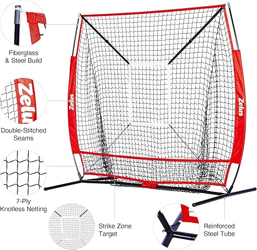 Miniatura 5 de ZELUS Kit de red de béisbol con camiseta y zona de golpe equipo de entrenamiento de sóftbol de 5 x 5 pies para golpear y lanzar red de práctica de