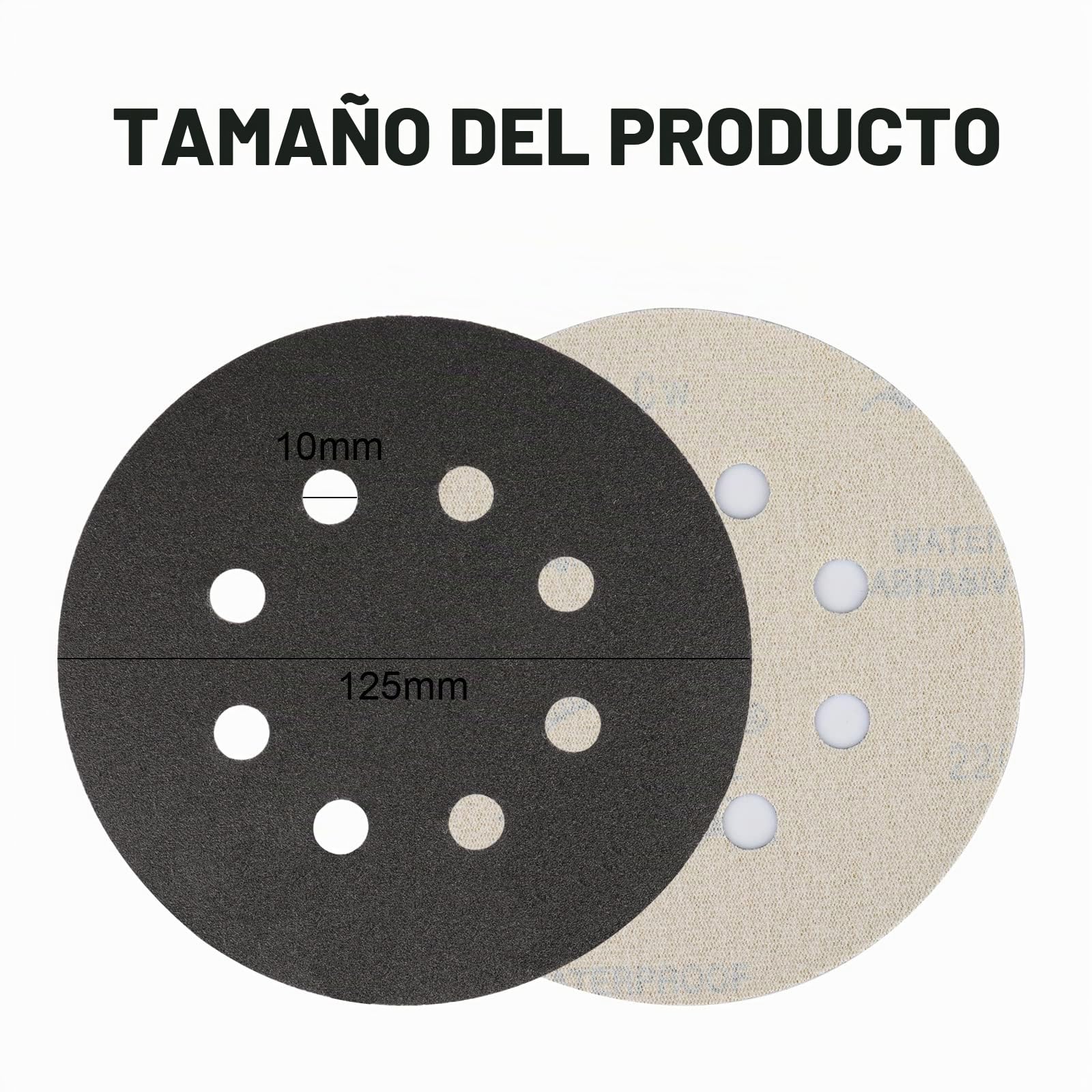 Papel de Lija 125mm Negro,90Piezas Discos de Lija,10x220/240/400/600/800/1000/1500/2000/3000Grano Mezclado,8Agujeros Carburo de Silicio Circular.