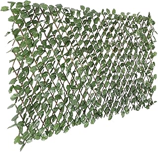 TANG 3PC Artificial Leaf Expandable Privacy Fence Screen, Faux Boxwood Stretchable Lattice Panels for Patio Backyard Balcony Screens Greenery Wall Decoration, Ivy Leaves Single Side