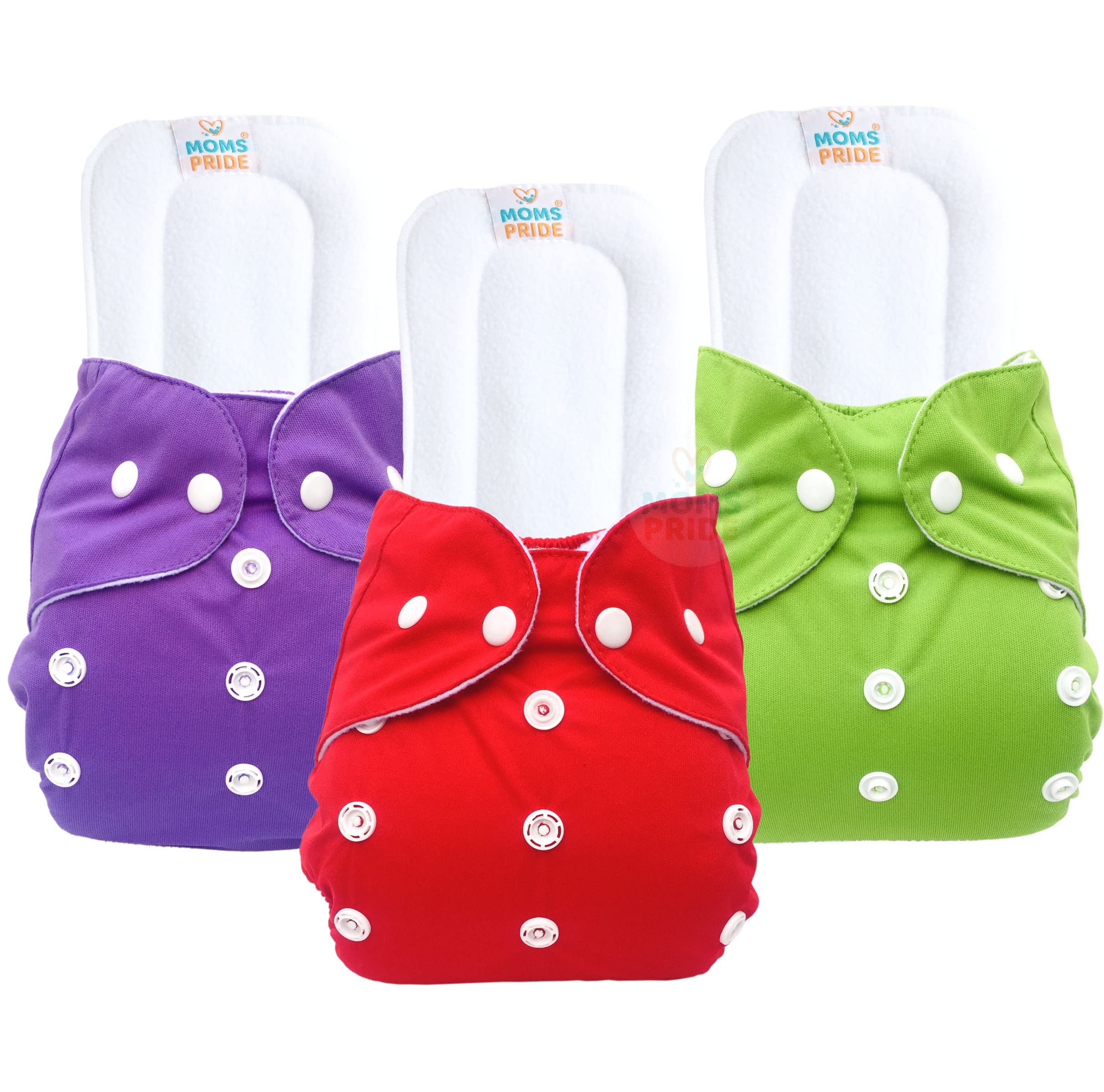 MOM'S PRIDE® Baby Pocket Cloth Diapers - Reusable, Adjustable, Washable (One Size, 0-2 Years, Red-Green-Purple, 3 Insert Pads)-image-29
