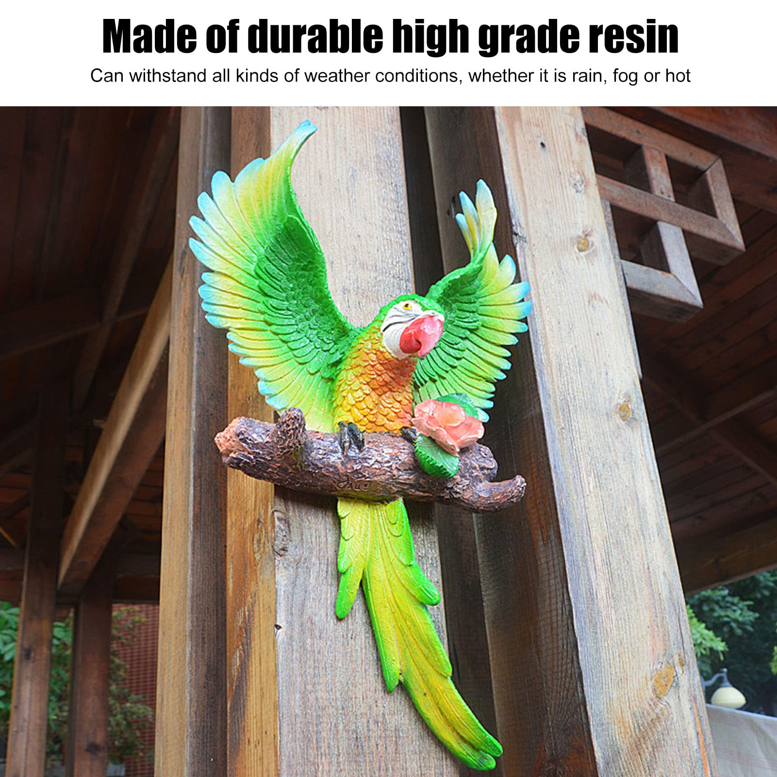 Tnfeeon Statue da Giardino, Decorazione da Parete con Pappagallo, Materiale in Resina per Esterni, Uccelli Realistici, Ara Finte, Sculture da Giardino, Patio, Cortile, Legge, Albero (GREEN)
