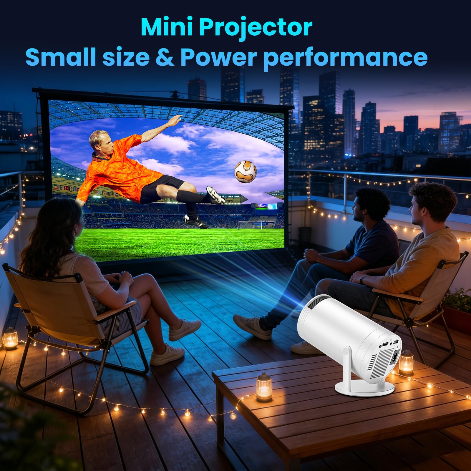Mini proiettore con WiFi 6 BT5.1, proiettore video supporta 4K 1080P Auto Keystone 270° Rotazione, compatibile con HDMI, USB