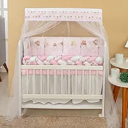 Kit Mini Berço Bailarina 13 Peças Protetor e Saia de Berço Rosa e Branco Estampa Delicada