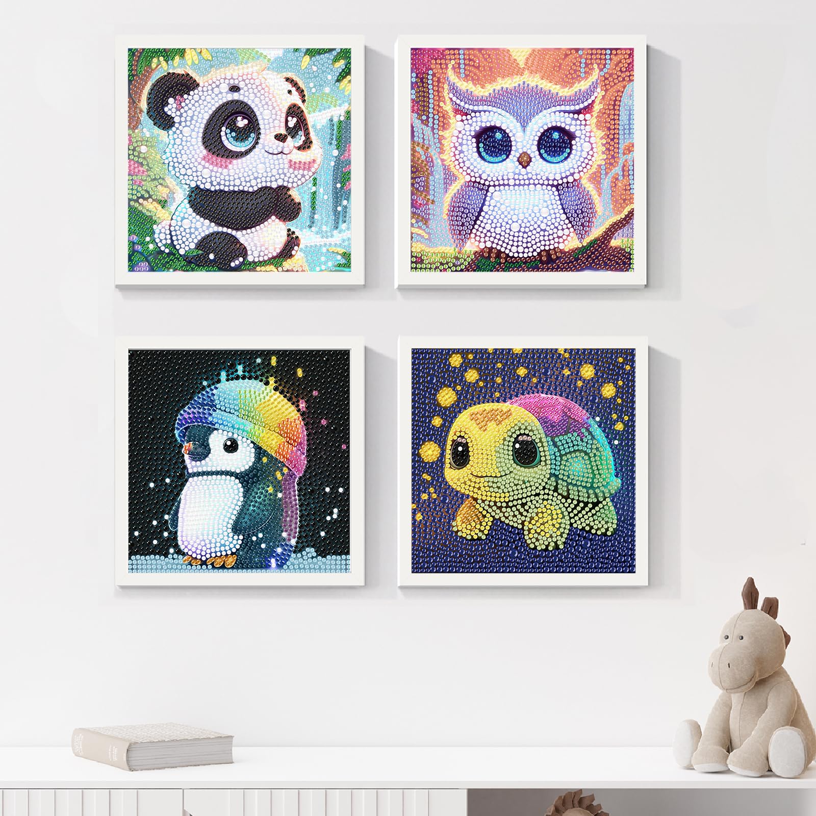 FLAJZ Diamond Painting - Set di 4 immagini per pittura con diamanti per bambini dai 6 7 8 9 10 11 12 anni, fai da te per mosaico, 15 x 15 cm