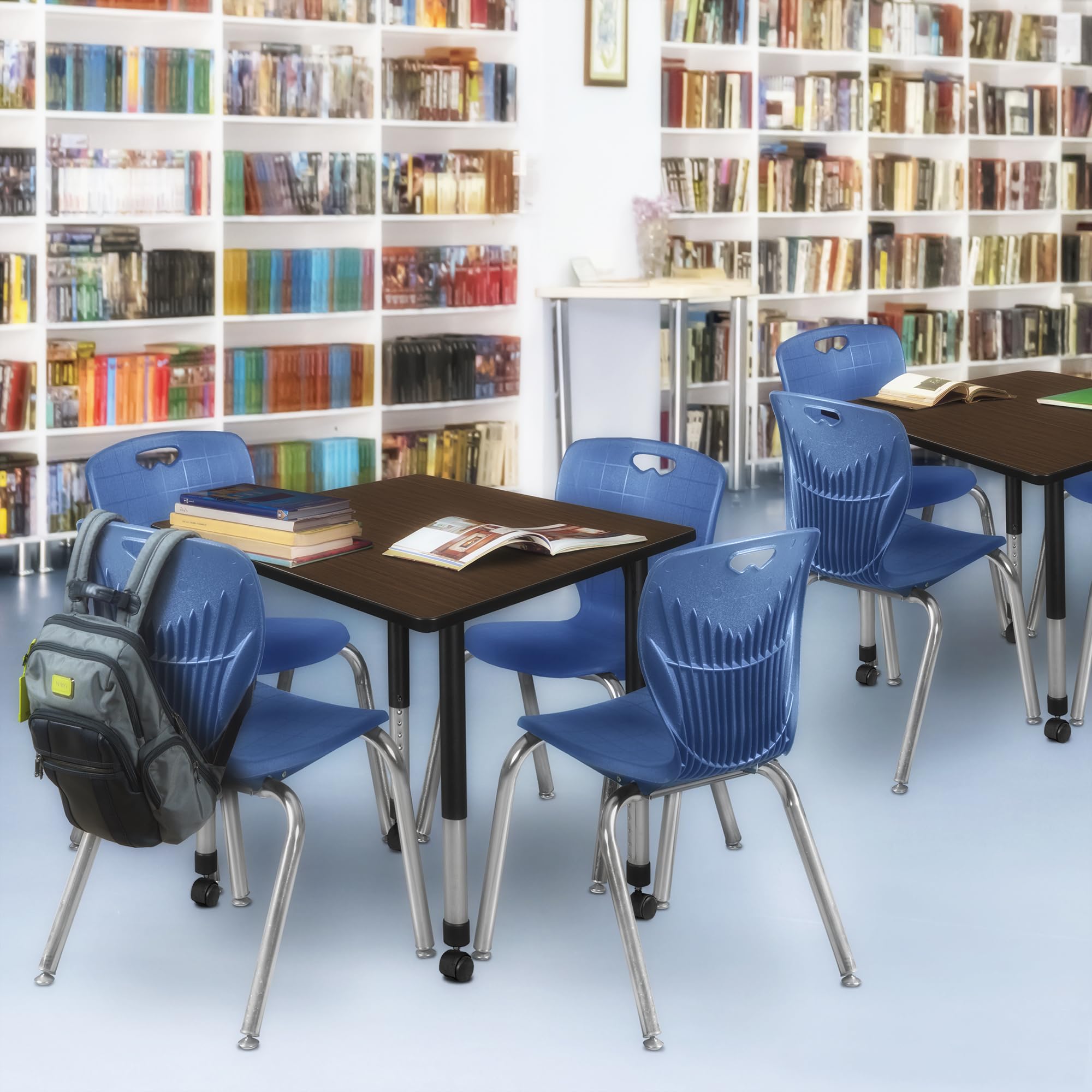 Regency Kee 30 in. Square Height Adjustable Mobile Classroom Activity Table- Neo Walnut Top & Black Base