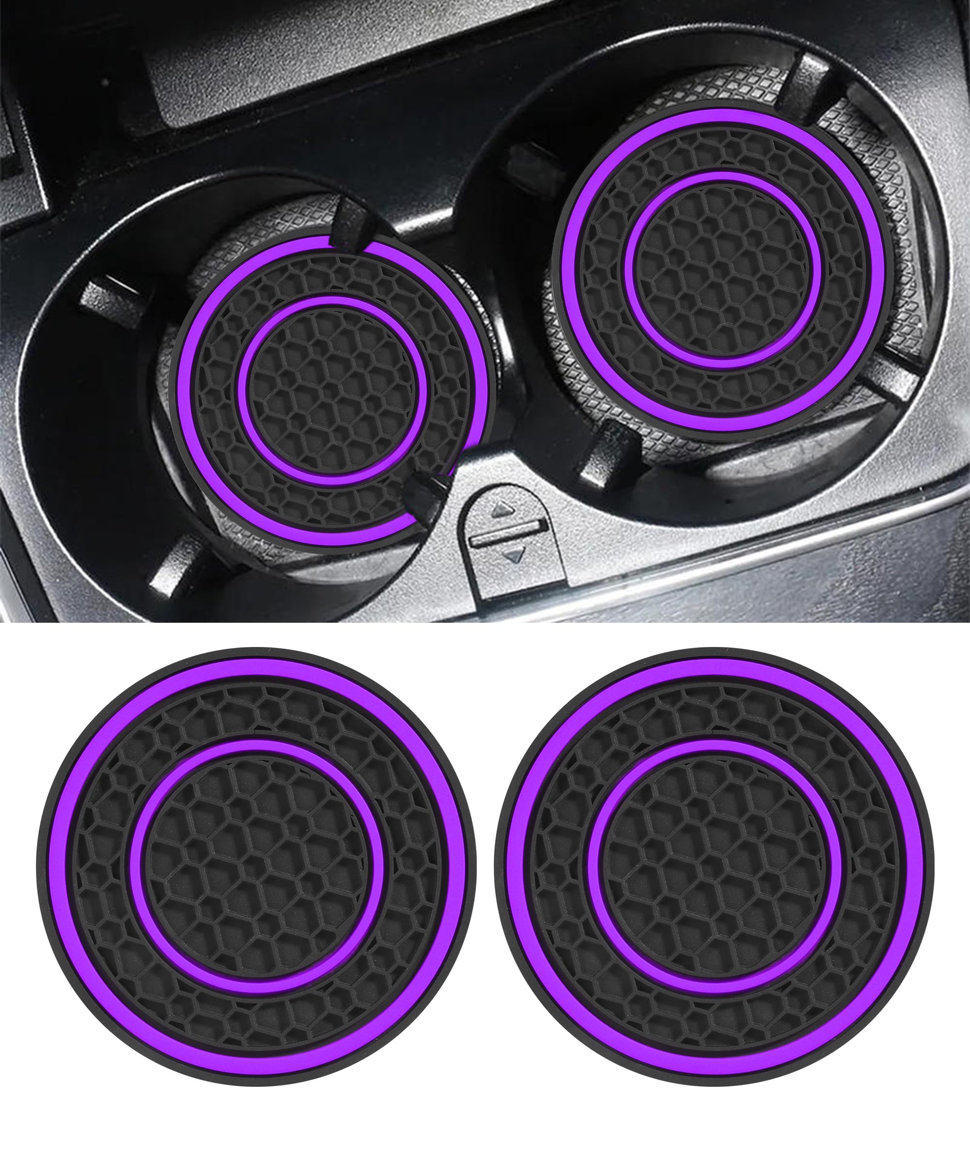 Xibao 2PCS Auto Silikon Untersetzer,Auto-Innenausstattung,Auto Getränkehalter Einsatz,Anti-Rutsch Stoßfest Auto Untersetzer Für Tassenhalter,Geeignet für die Meisten Autos (Schwarz&Lila)