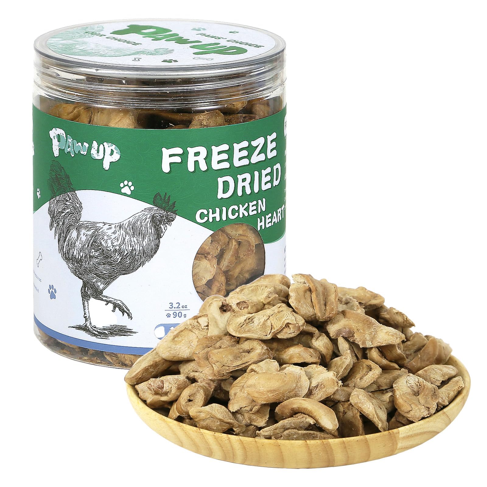 PAWUP Freeze Dried Chicken Heart Pet Treats, High Protein Freeze-Dried Pet Food for Dogs, Cats, Fresh Ingredient, 3.2 oz, Rawhide Free, Gluten&Grain Free