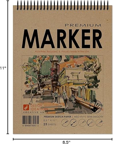 Miniatura 9 de Design Ideation Cuaderno de bocetos con marcador de marca libro encuadernado en espiral de papel premium para lápiz, tinta, marcador, carbón y