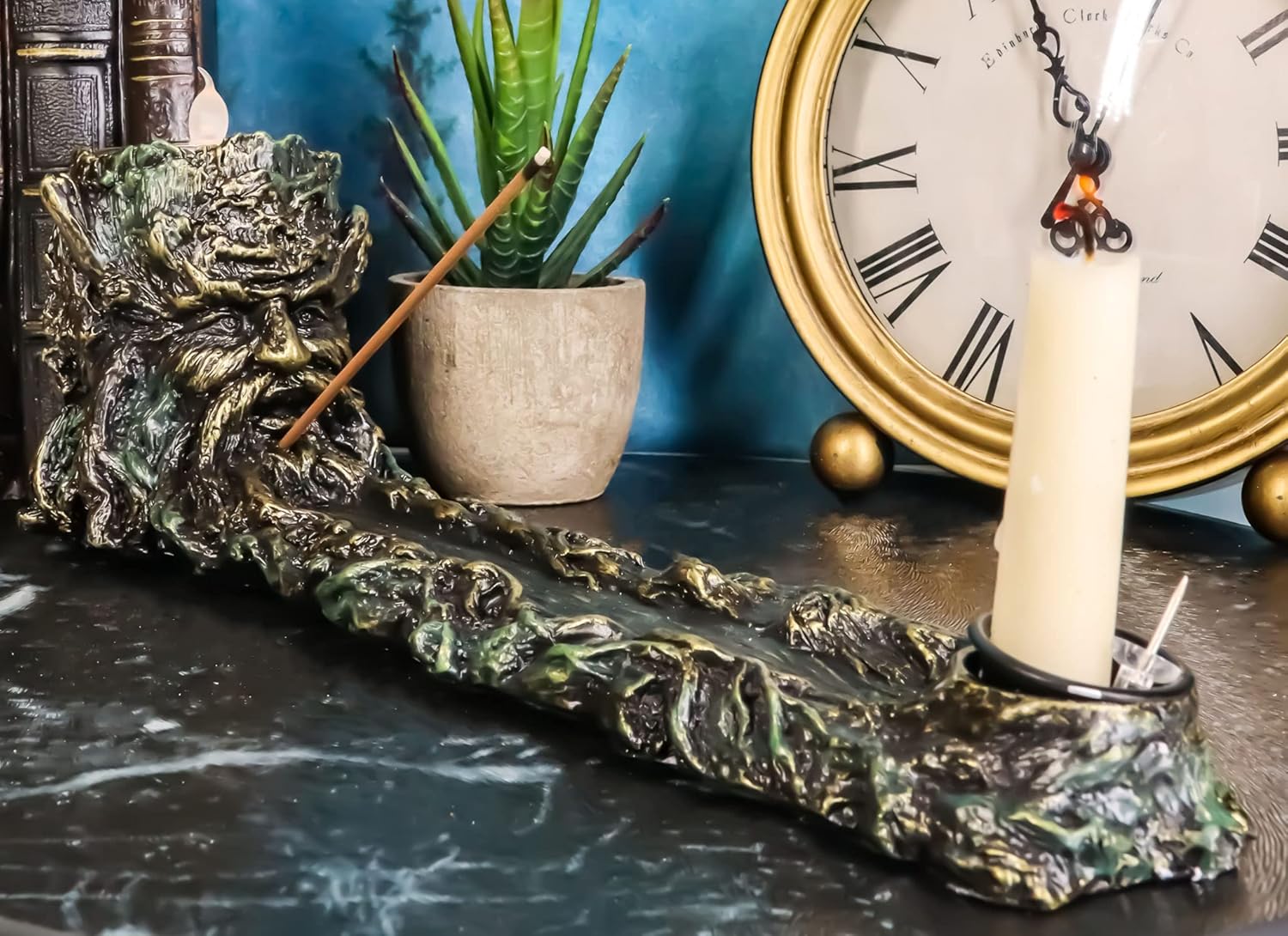 Ebros Mystic Wisteria Forest Ent Nature Tree God Greenman Votive Candle Holder and Incense Stick and Cone Burner Statue 11" Long Forest Puffs Greenman Home Decor