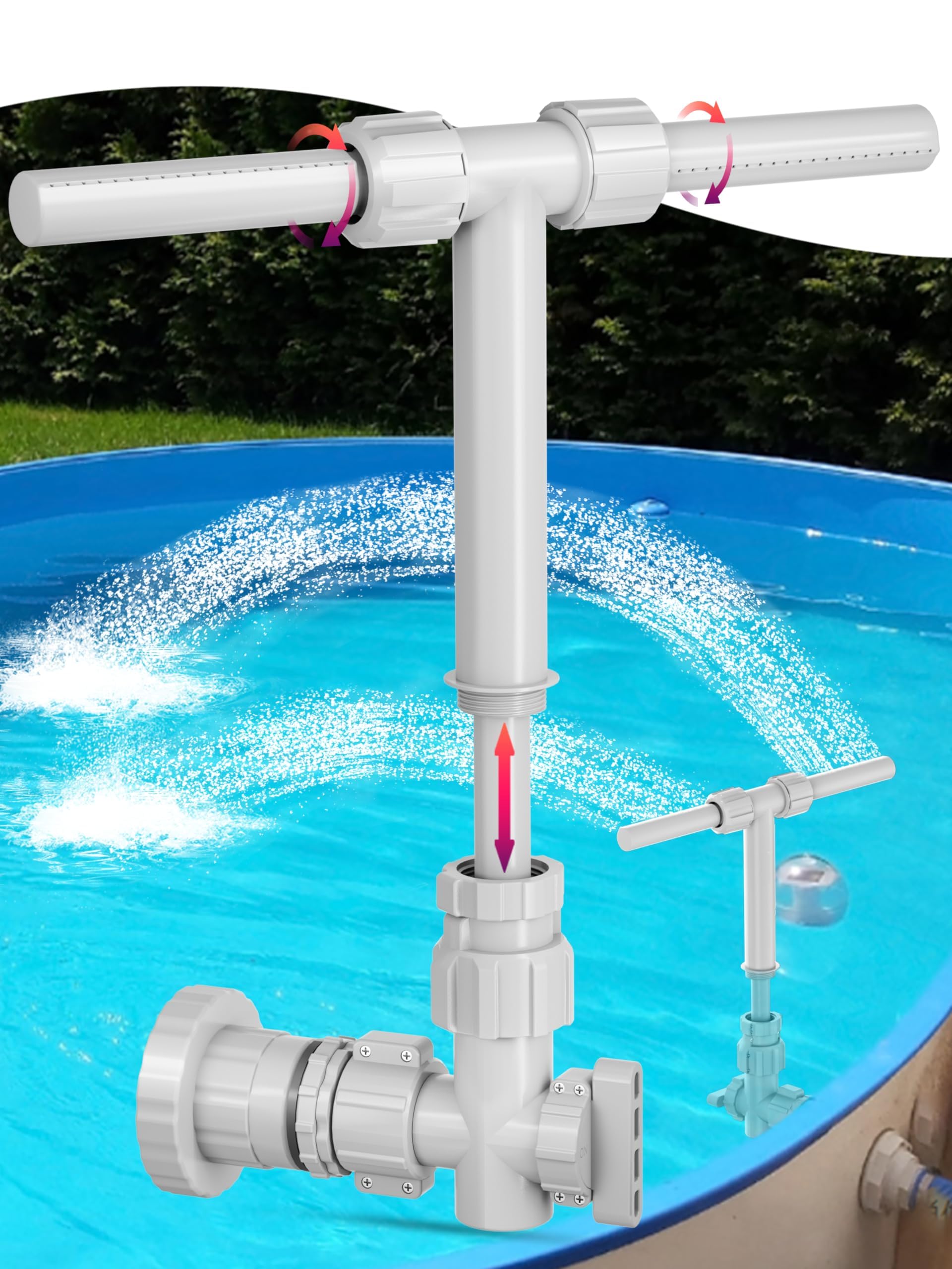 Photo 1 of 2026 Dual Spray Pool Fountain, 2-in-1 Retractable Height 360° Adjustable Waterfall Sprinkler Fountain, High-Pressure Pool Spray Fountain for Swimming Pool Spa Cooling, Grey
