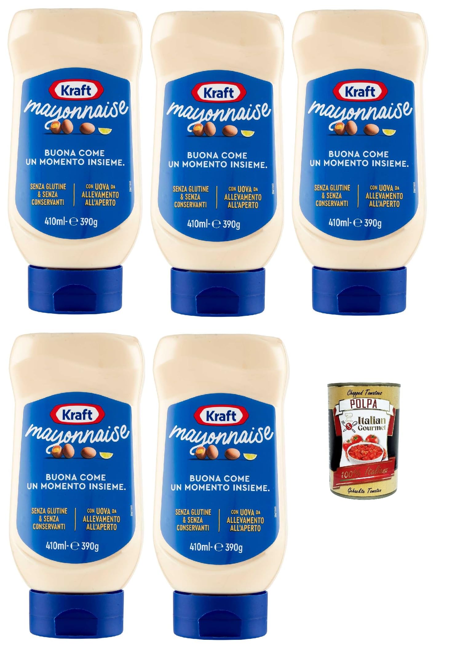 Kraft Klassik Mayonnaise mayo classic Fritessoße Soße Sauce Top down 5x 390ml + Italian Gourmet polpa 400g