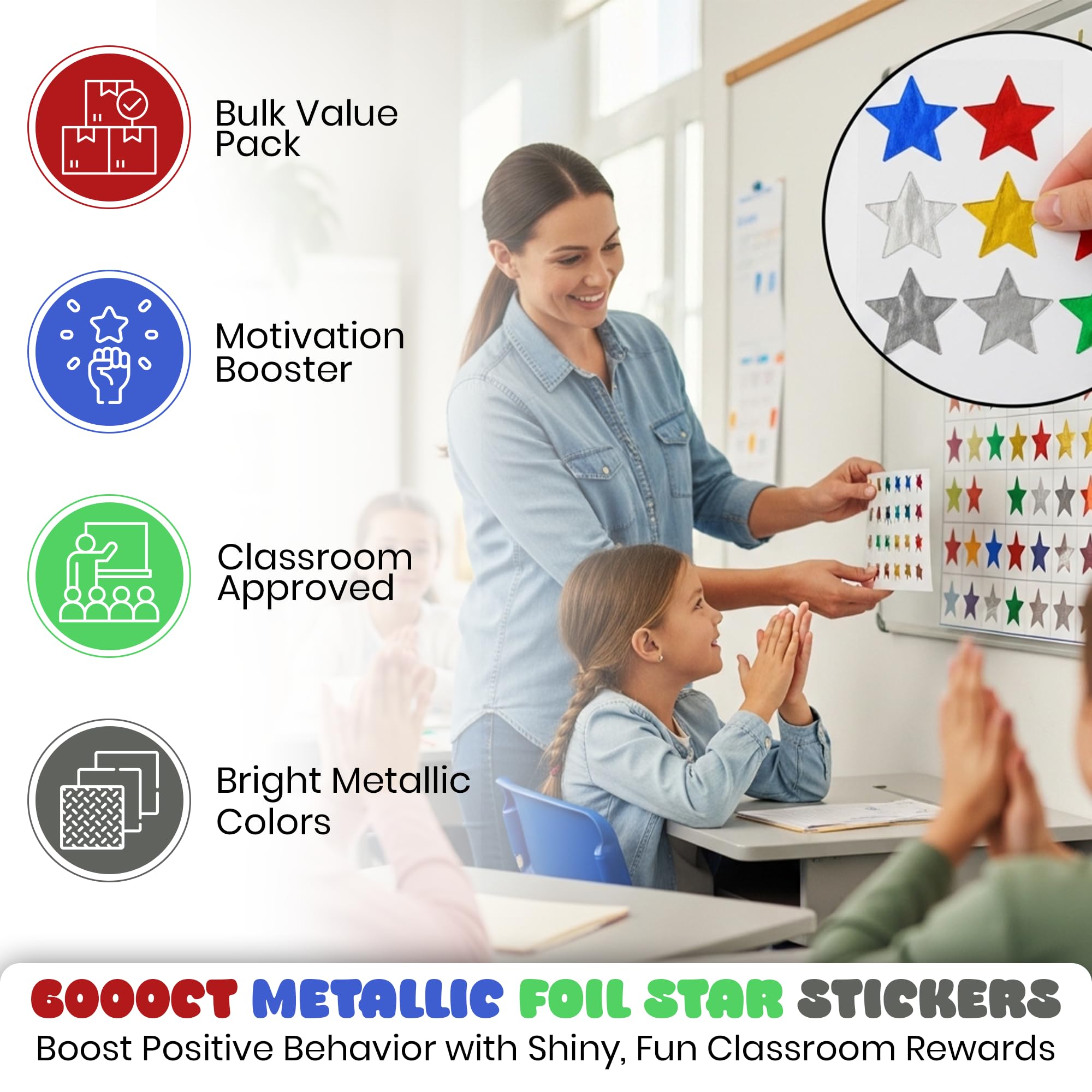 Snapklik.com : Iconikal 6,000 Count Bulk Metallic Foil Reward Star Stickers
