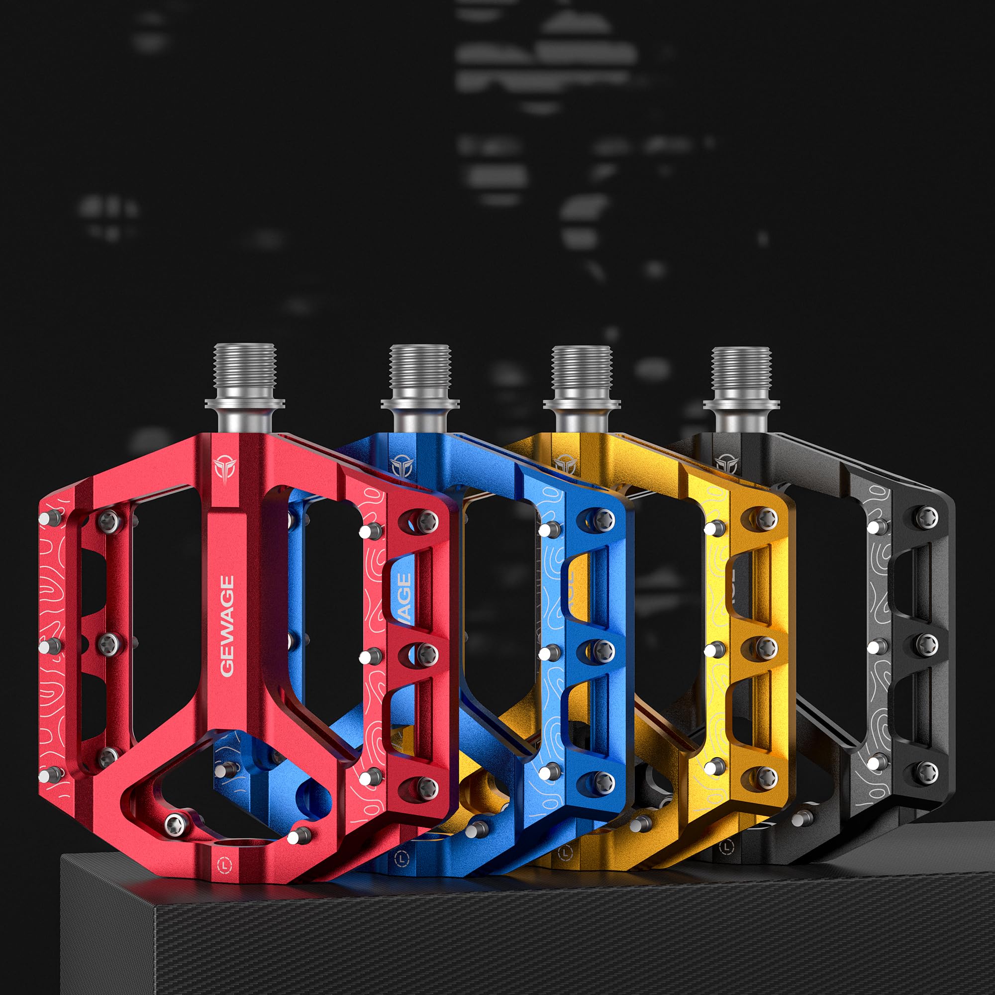 GEWAGE Pédales Plate MTB – Pédales de vélo antidérapantes en Alliage d'Aluminium usiné CNC, axe 9/16", 4 Coloris
