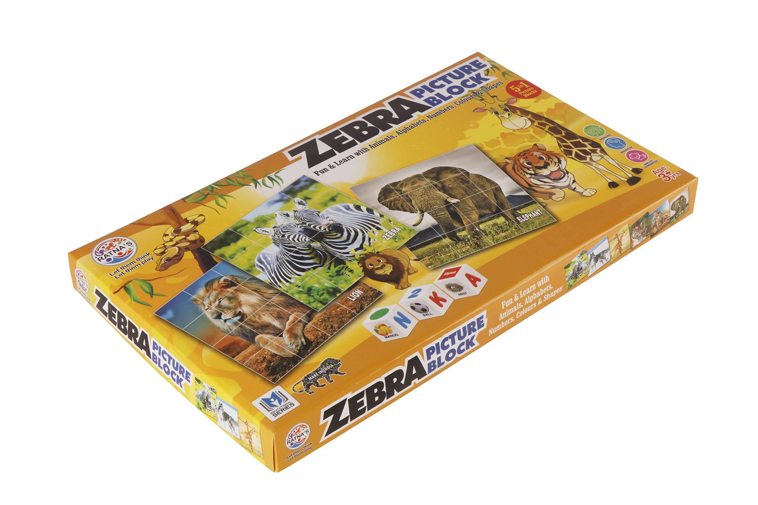 Ratna's Educational Zebra Animal Blocks for Kids to Enhance Their knowldege About Different Animals and Educational English Blocks to Improve Vocabulary
