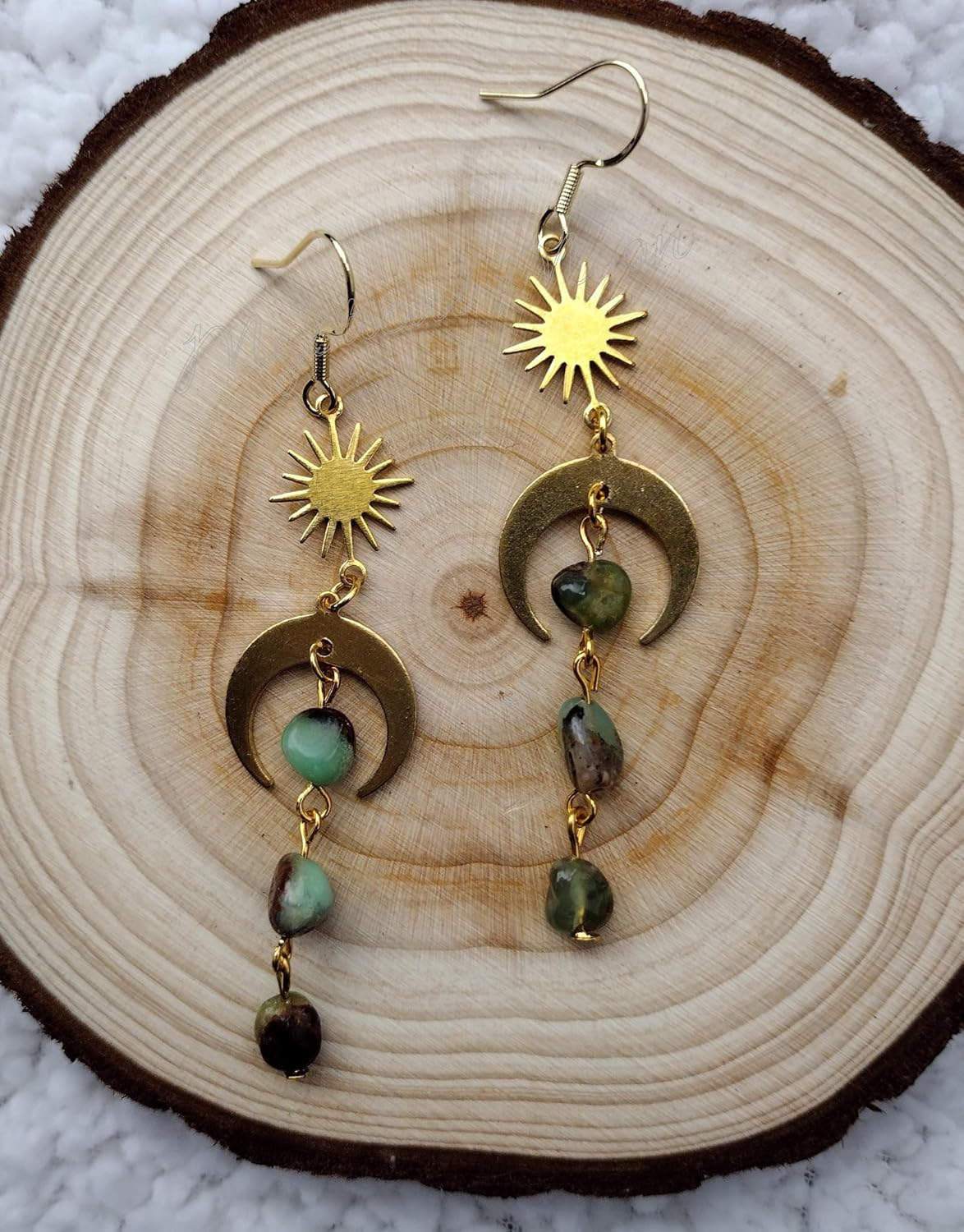 Dainty Celestial Dangle Earrings Whimsical Star & Moon Moonchild Australian Jade Gemstone Crystals Boho Bohemian Handmade Jewelry Gift for Her - Image 2