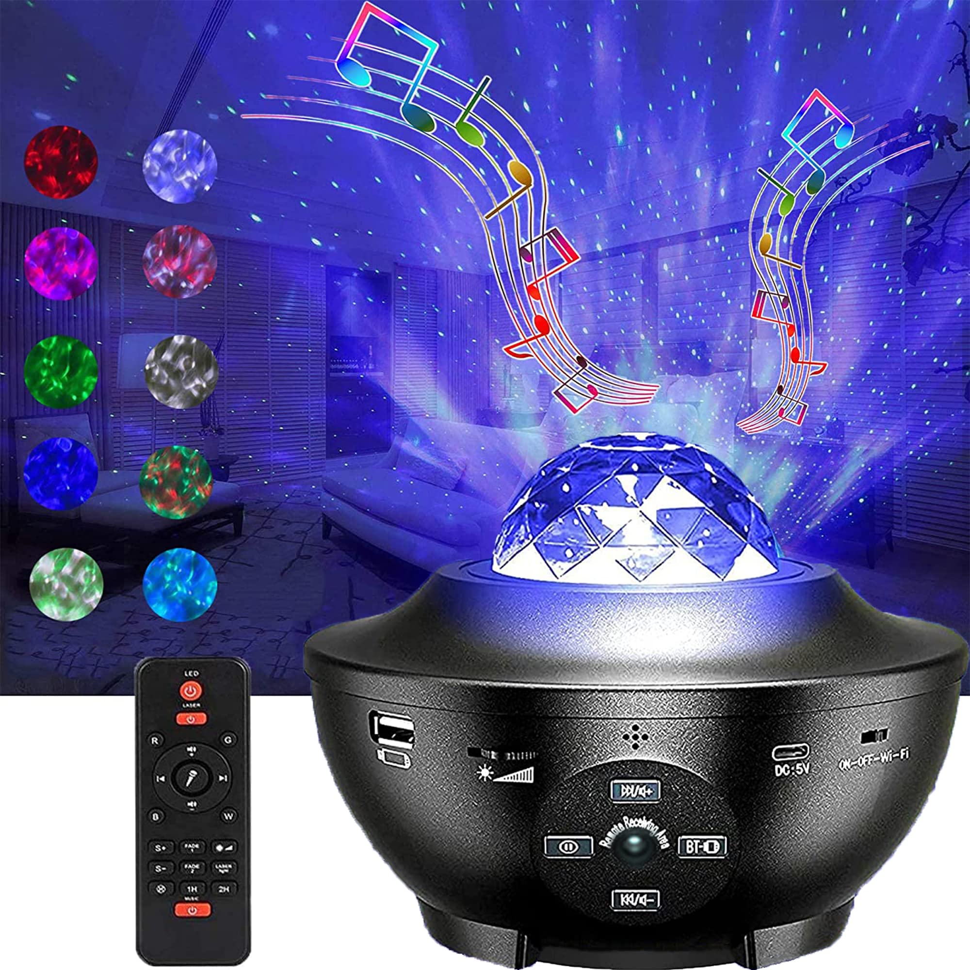 Star Projector, Arespark Ocean Wave Projector with Bluetooth Music, 10 Colour Children Night Light Brightness Adjustable Galaxy Star Projector with Timed Function for Children and Adult (10 Colour)