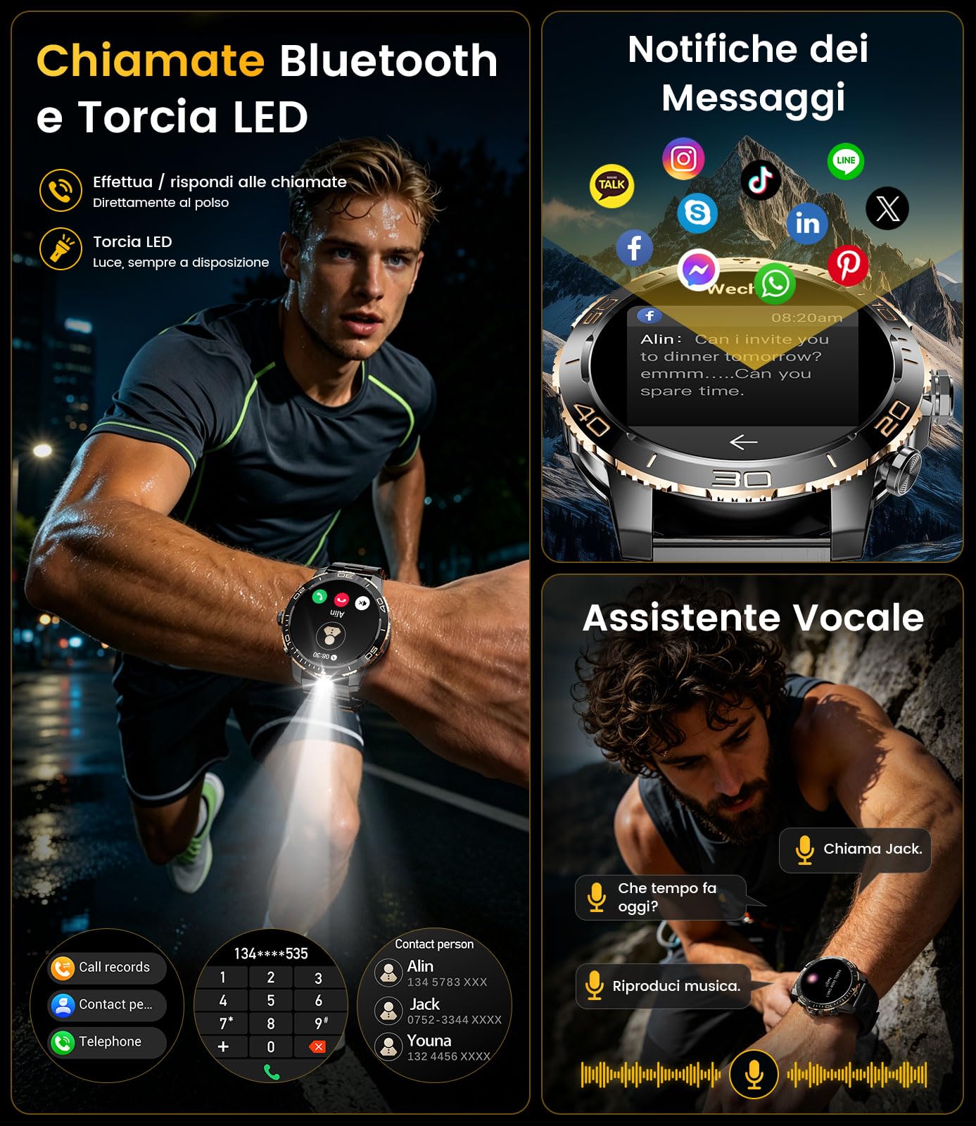 DREMAC Orologio da uomo con chiamata Bluetooth/800 mAh batteria, 1.43'' Amoled Orologio intelligente con frequenza cardiaca, IP68 Smartwatch con 200 modalità sportive per iOS/Android