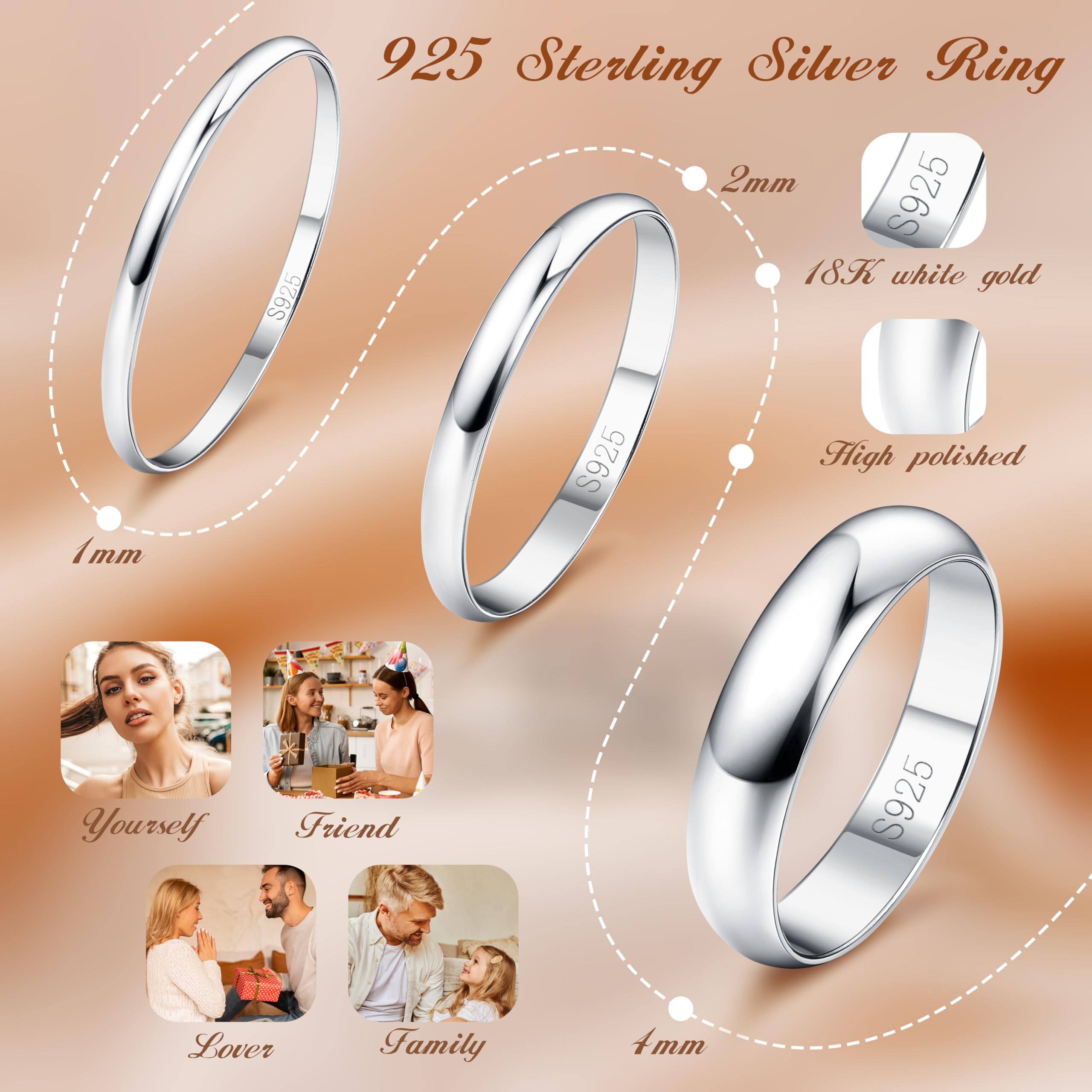 Diamday Anello Argento 925 per Donna Uomo - Fedine Fidanzamento Semplice Ferma Mignolo - FEDI Nuziali Anniversario Gioielli Regali - Größe 12-24 2/4MM