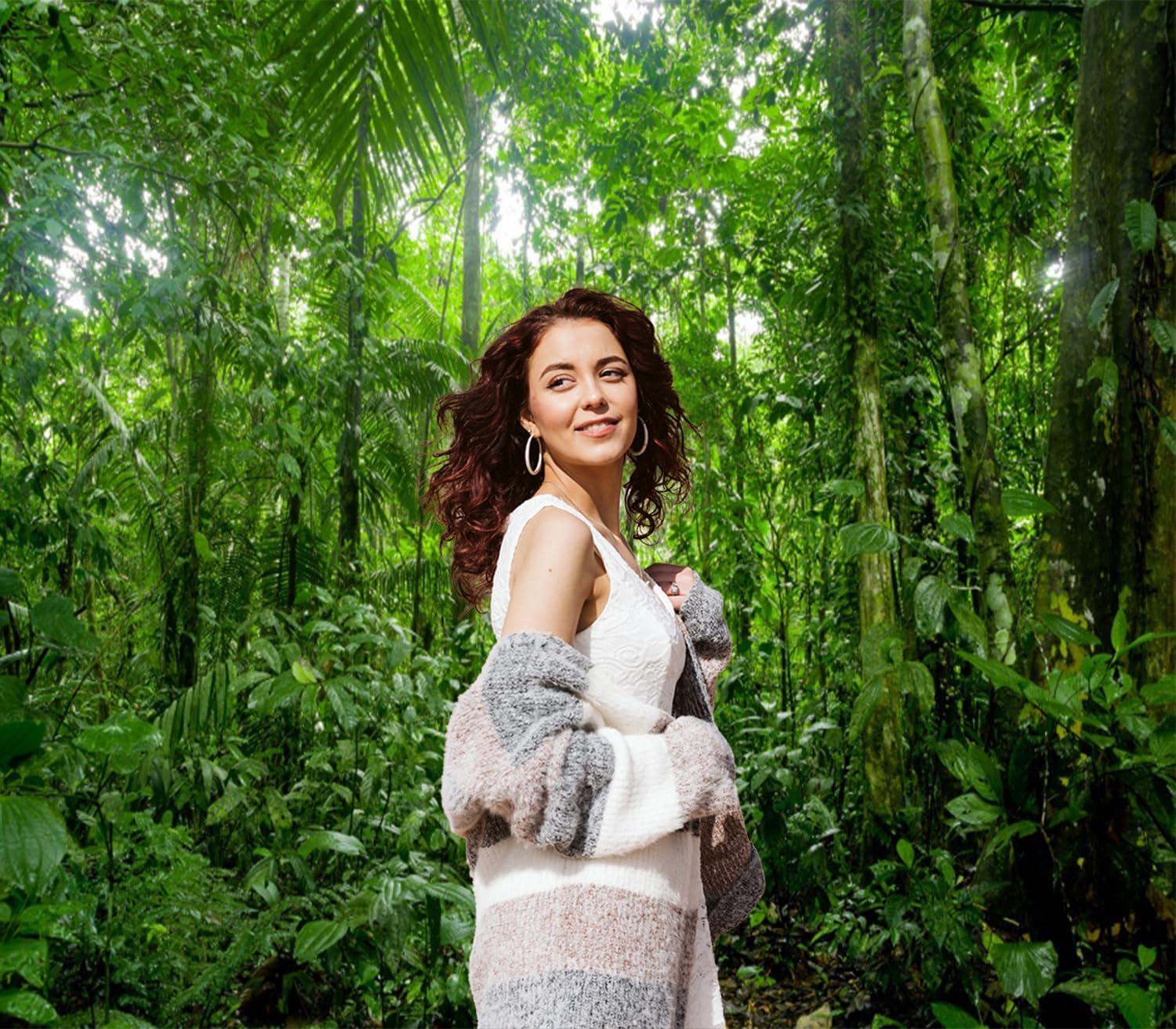 7x8ft Green Jungle Outdoor Garage Door Decor Tropical Rainforest Natural Scenery Wonderland Forest Garage Door Cover for Spring Adventure Theme Party