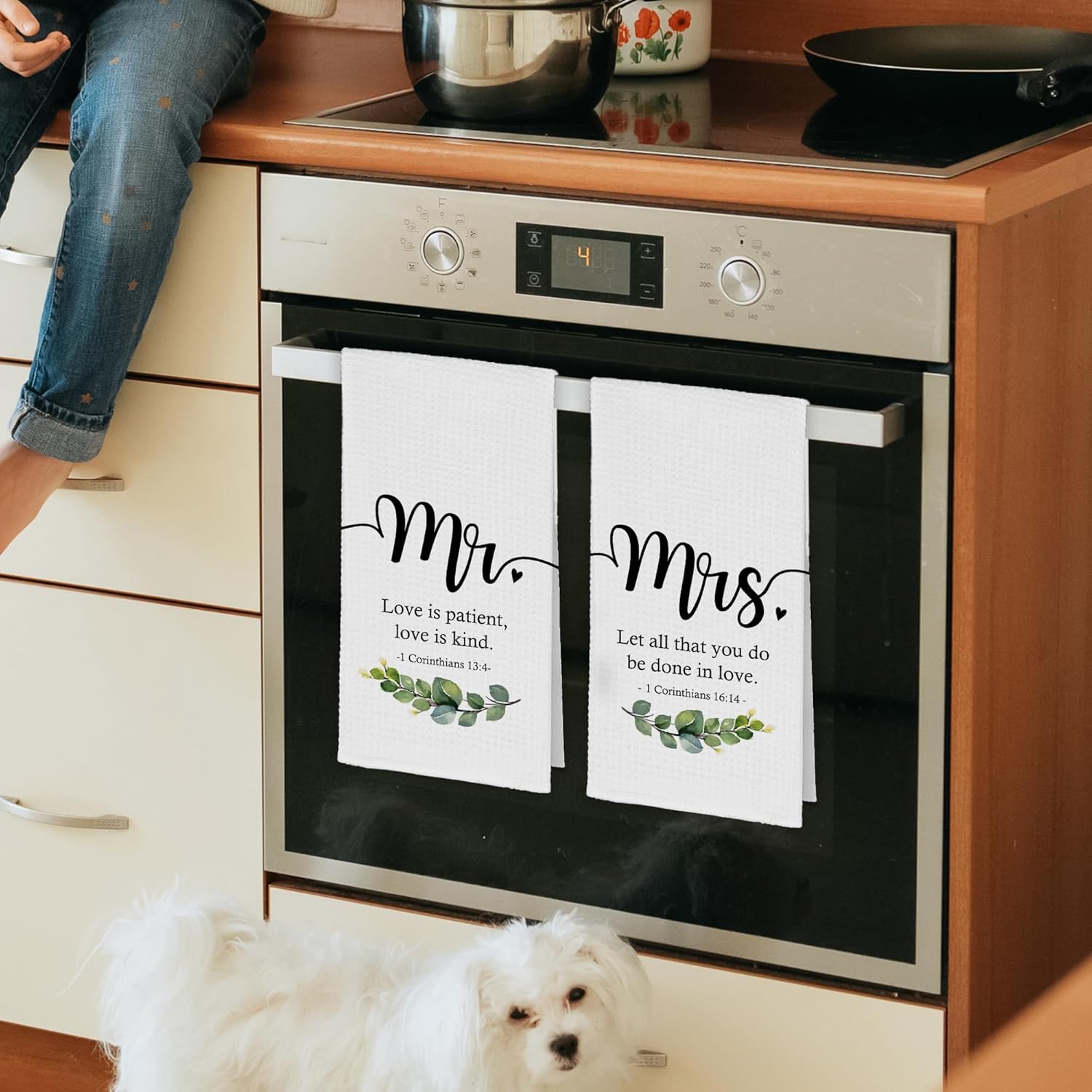 Christian Mr and Mrs Couple Valentine's Day Kitchen Towels Set of 2, Couple Hand Towels Gifts for Bathroom Wedding Anniversary, Floral Decorative Dish Towels Decor for Kitchen 16x24in - Image 4