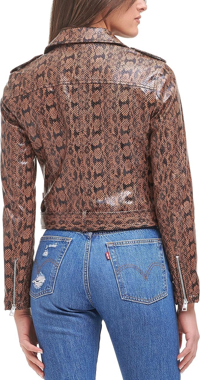 Levi's Women's Faux Leather Belted Motorcycle Jacket (Standard and Plus Sizes), Natural Snake, 1X - Image 2