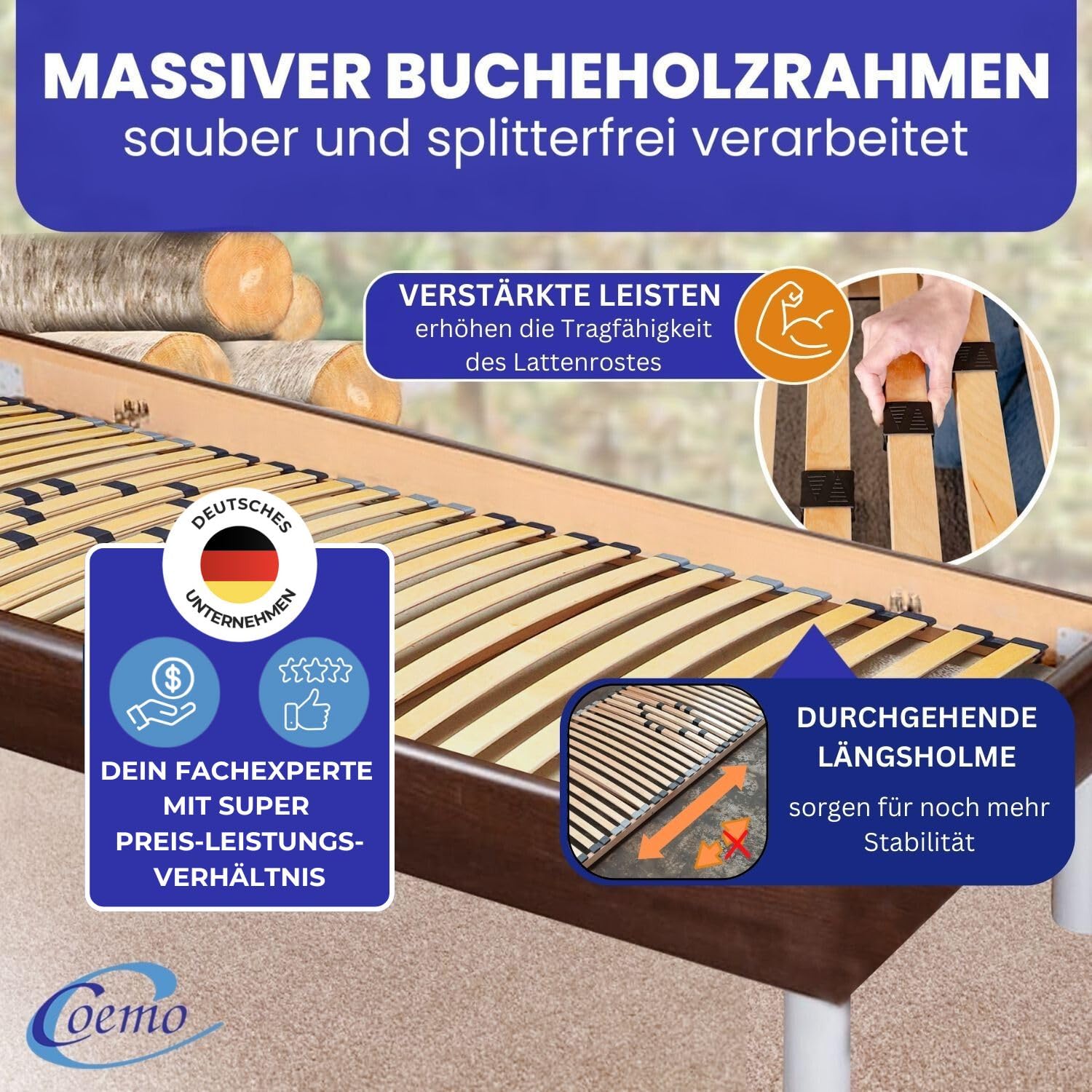Coemo XXL Lattenrost Big Size extra stabil bis 200 kg belastbar, 140x200 cm