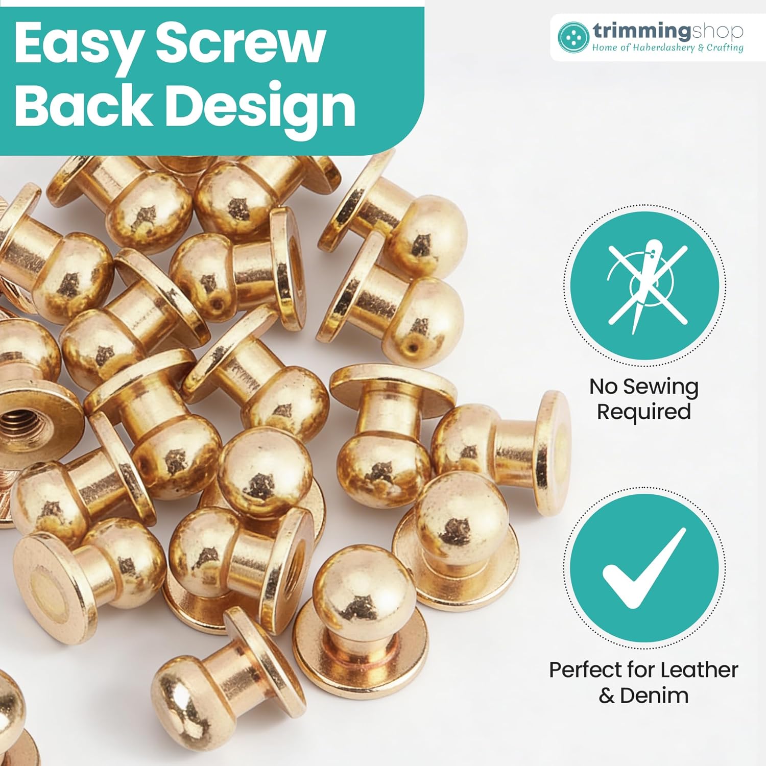 Chicago 8Mm Round Head Metal Screw - 50 Pieces - Ideal for Leather Crafts - Gold